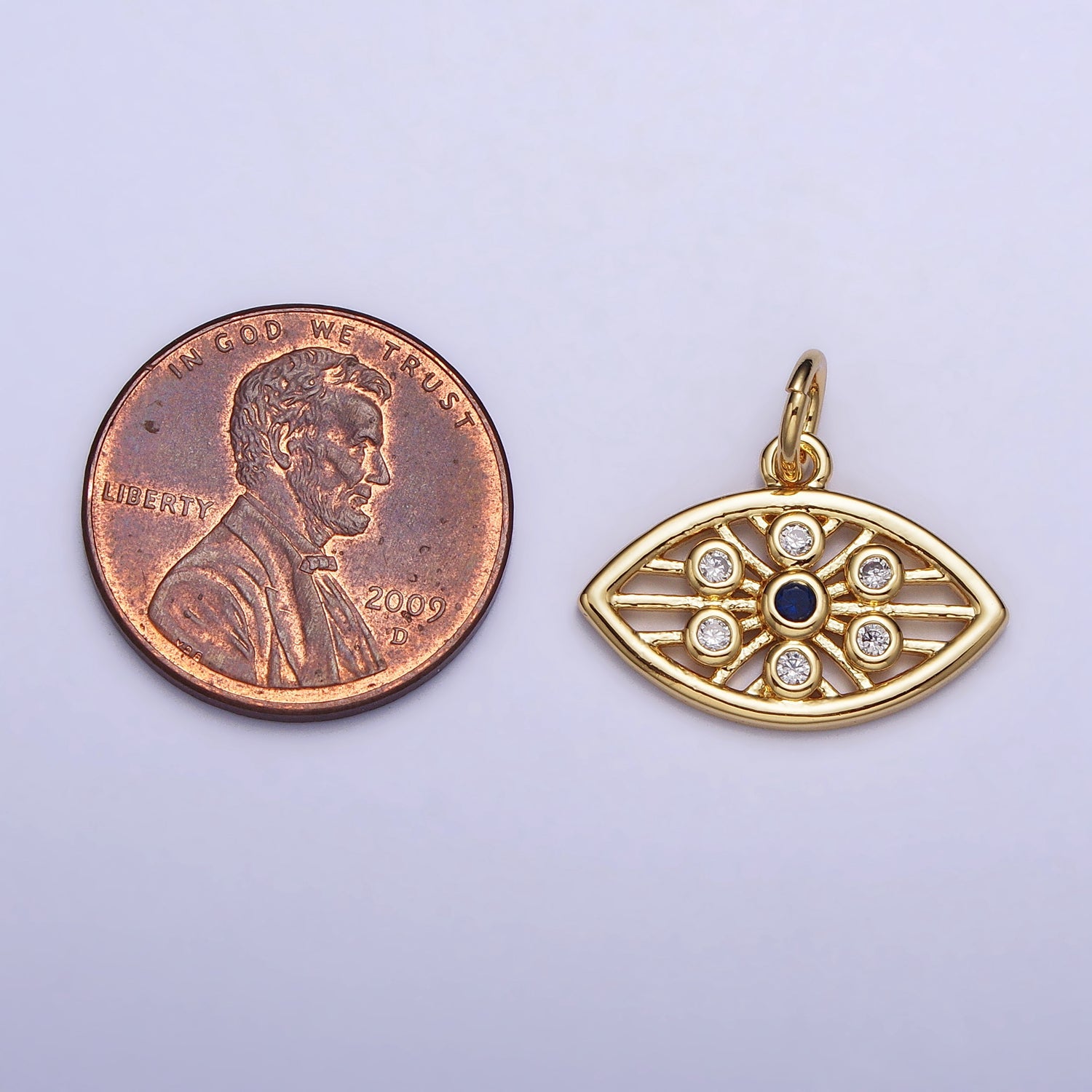 Gold, Silver Blue-Eyed Round CZ Evil Eye Add-On Protection Charm | AC1015 AC1016