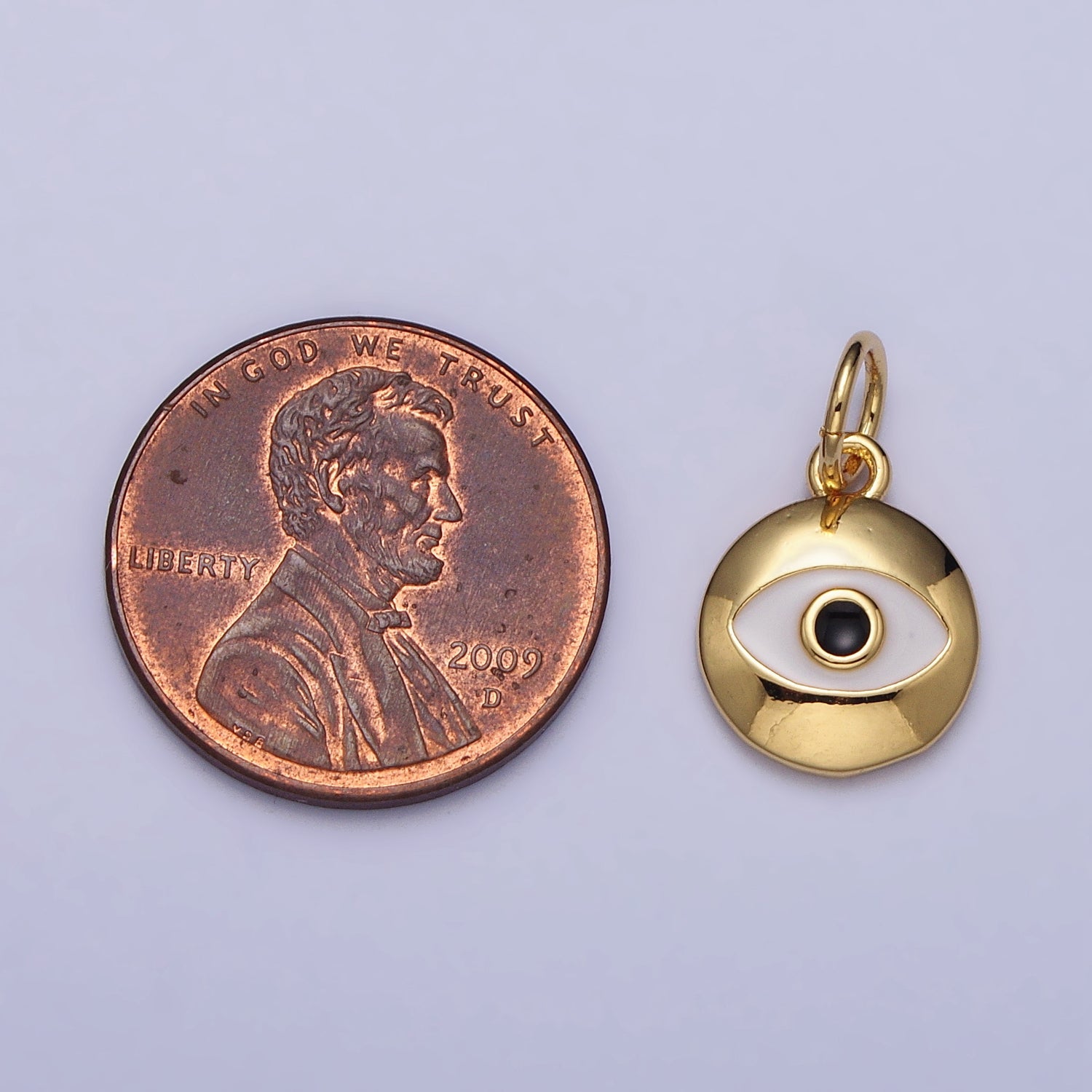 Gold, Silver Black-Eyed Enamel Evil Eye Round Charm | AC1017 AC1018