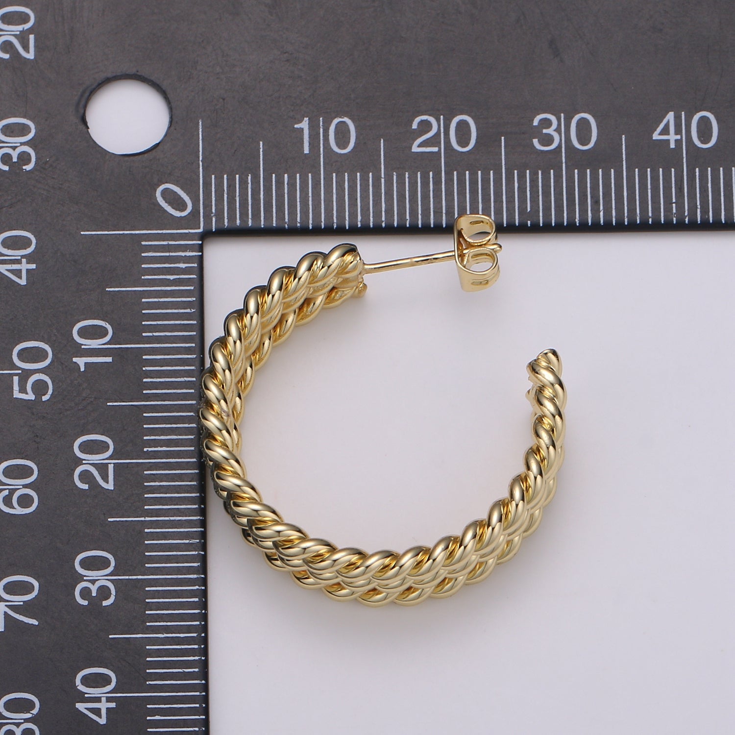 14K Gold Filled 30mm Triple Twisted Croissant Rope C-Shaped Hoop Earrings | Q247