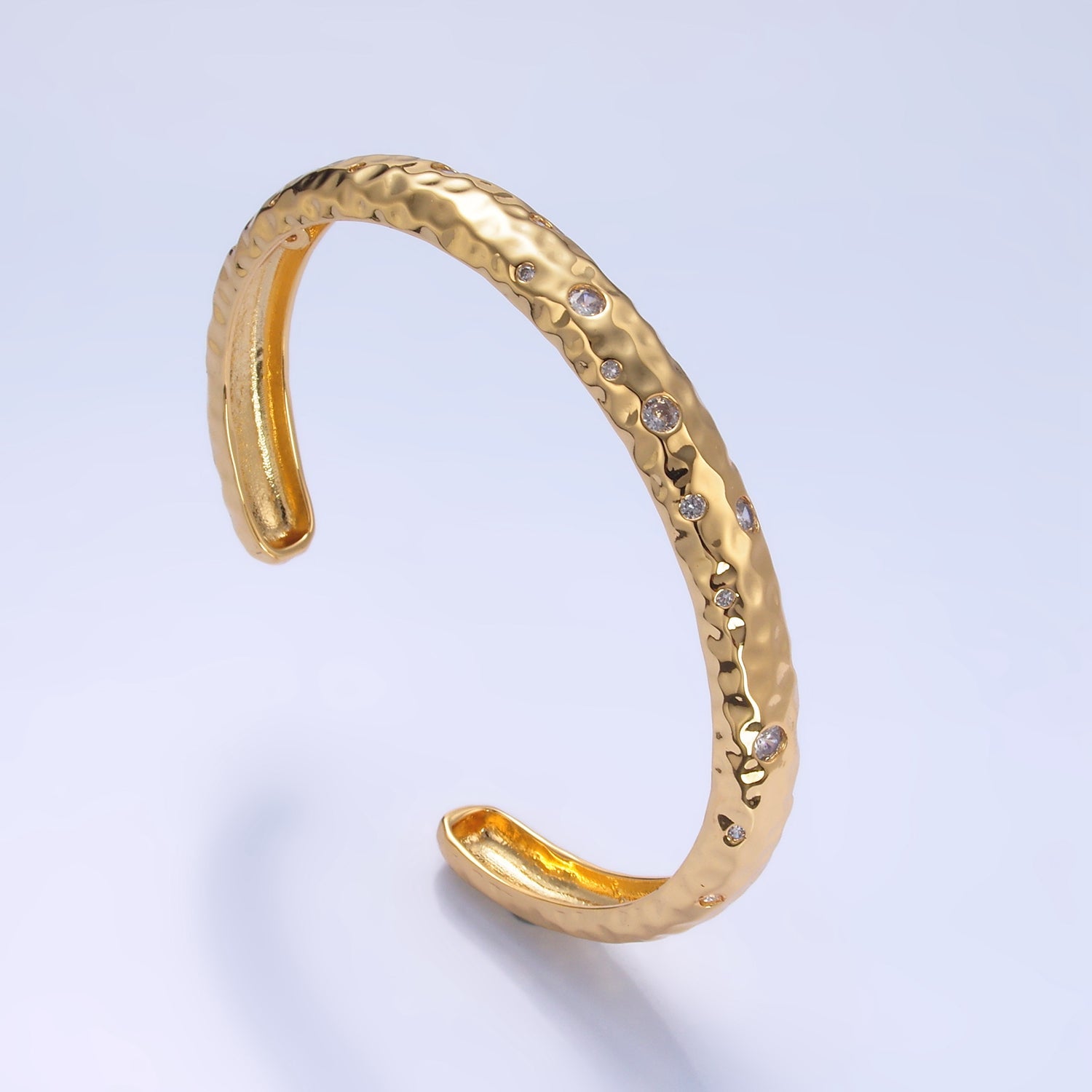 24K Gold Filled CZ Dotted Hammered Cuff Bracelet | WA-2659