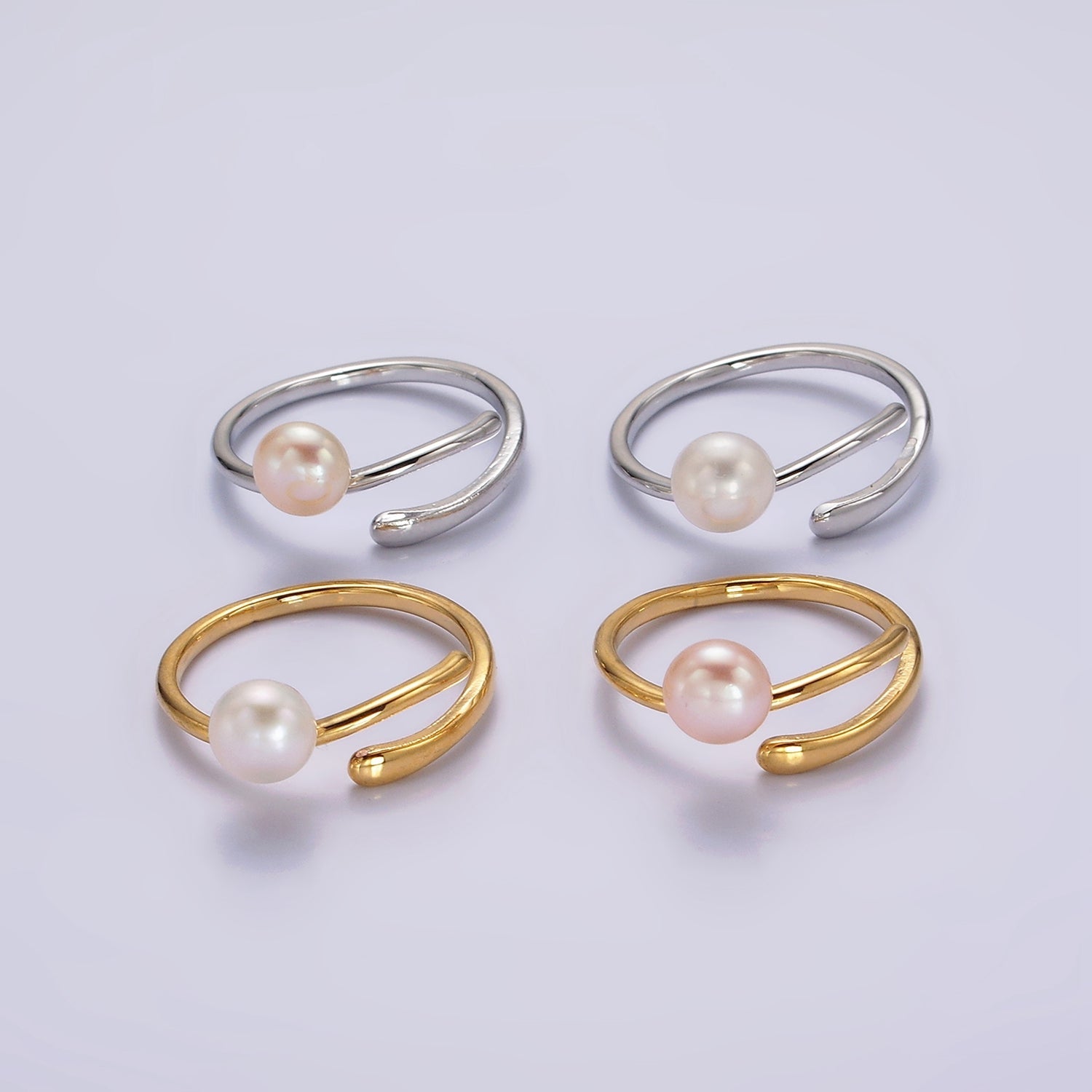 14K Gold Filled White, Pink Pearl Wrap Open Band Minimalist Ring in Silver & Gold | O676 - O679 - DLUXCA