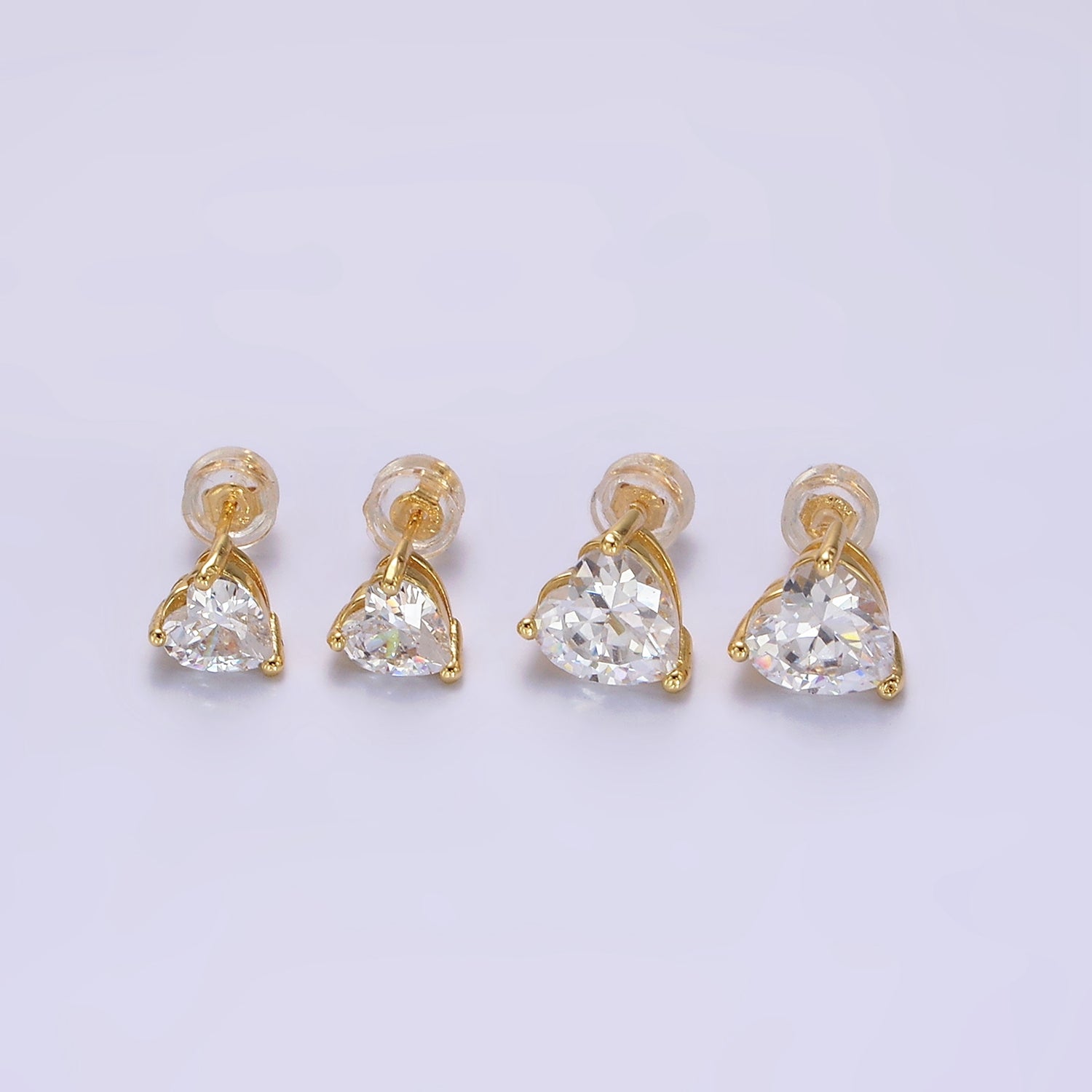 14K Gold Filled 6.5mm, 9mm Clear CZ Heart Bezel Stud Earrings | AE599 AE762 - DLUXCA