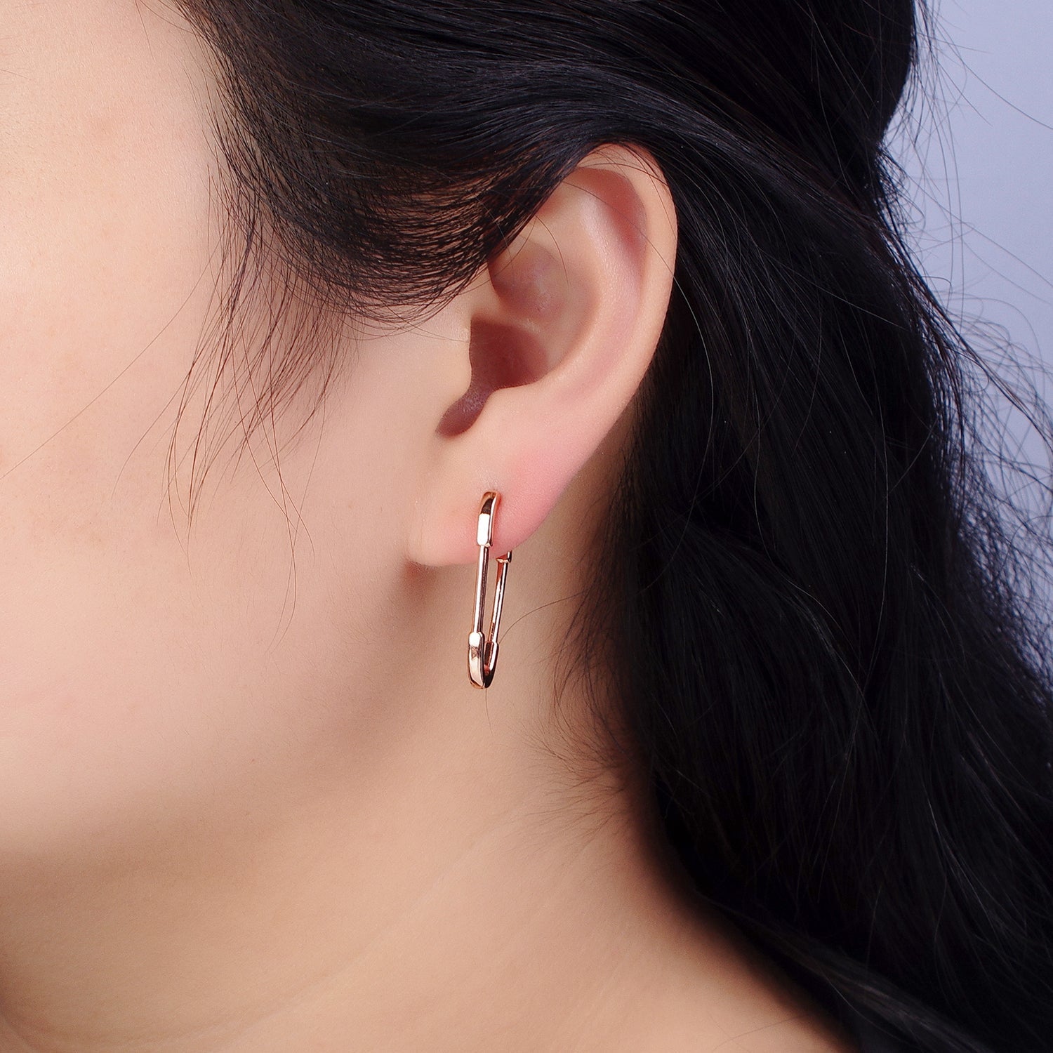18k Gold Filled Thin Oblong Hoop Earring Oval Lever Back Earring Minimalist Jewelry AB1069 - DLUXCA