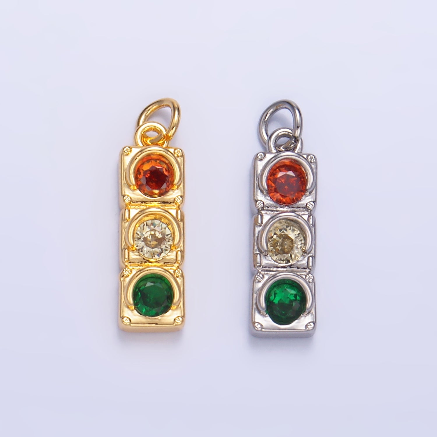 24K Gold Filled Traffic Light CZ Multidimensional 3D Charm | W246