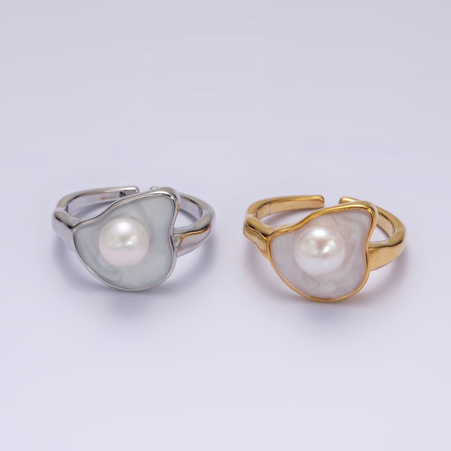 14K Gold Filled Pearl White Glitter Enamel Abstract Ring in Gold & Silver | O708 O709 - DLUXCA