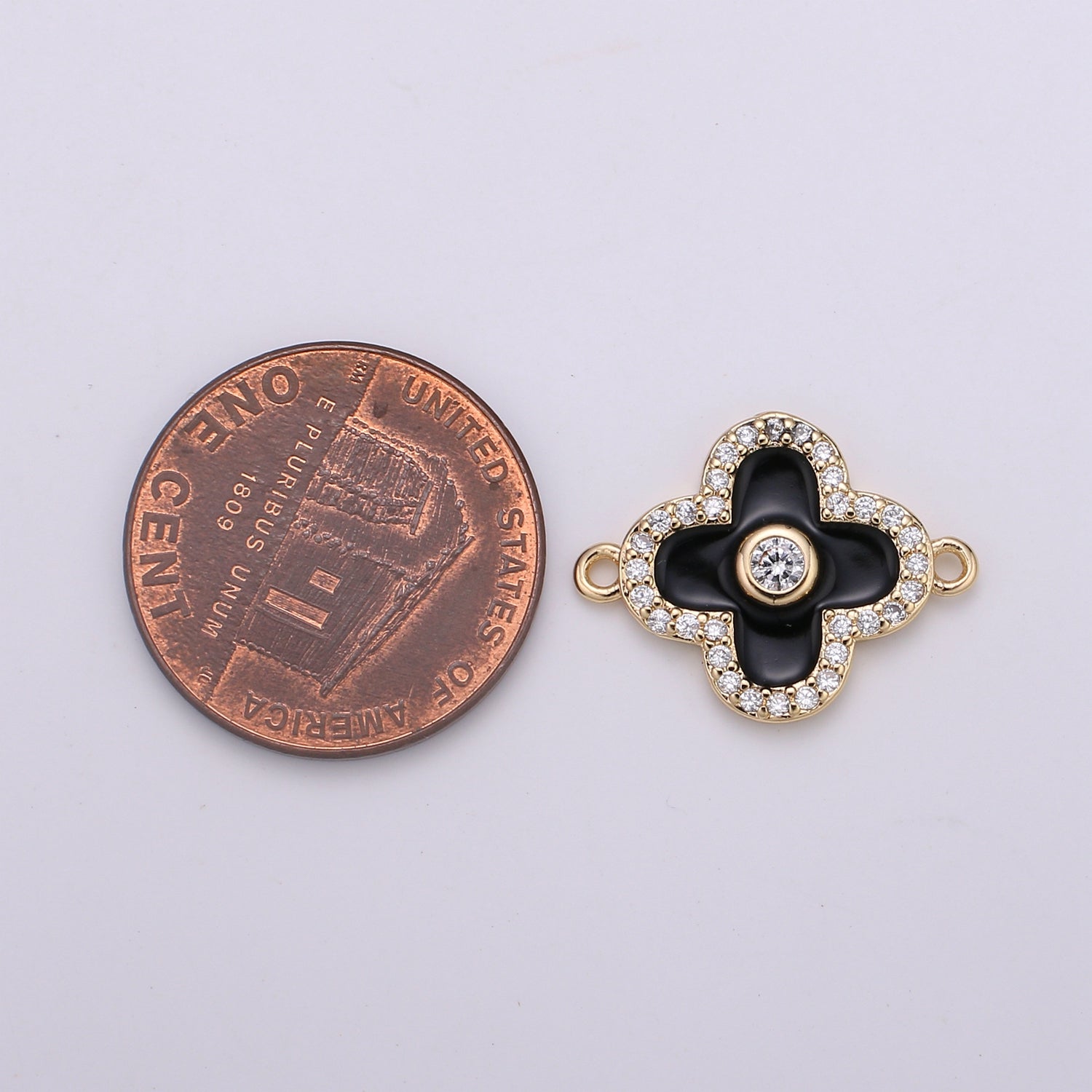 Dainty Shamrock Charm Connector, White Enamel Flower Link Connector, Black Quatrefoil, Four Leaf Flower Daisy Clover Earring Bracelet necklace connector F-810 F-811 F-812