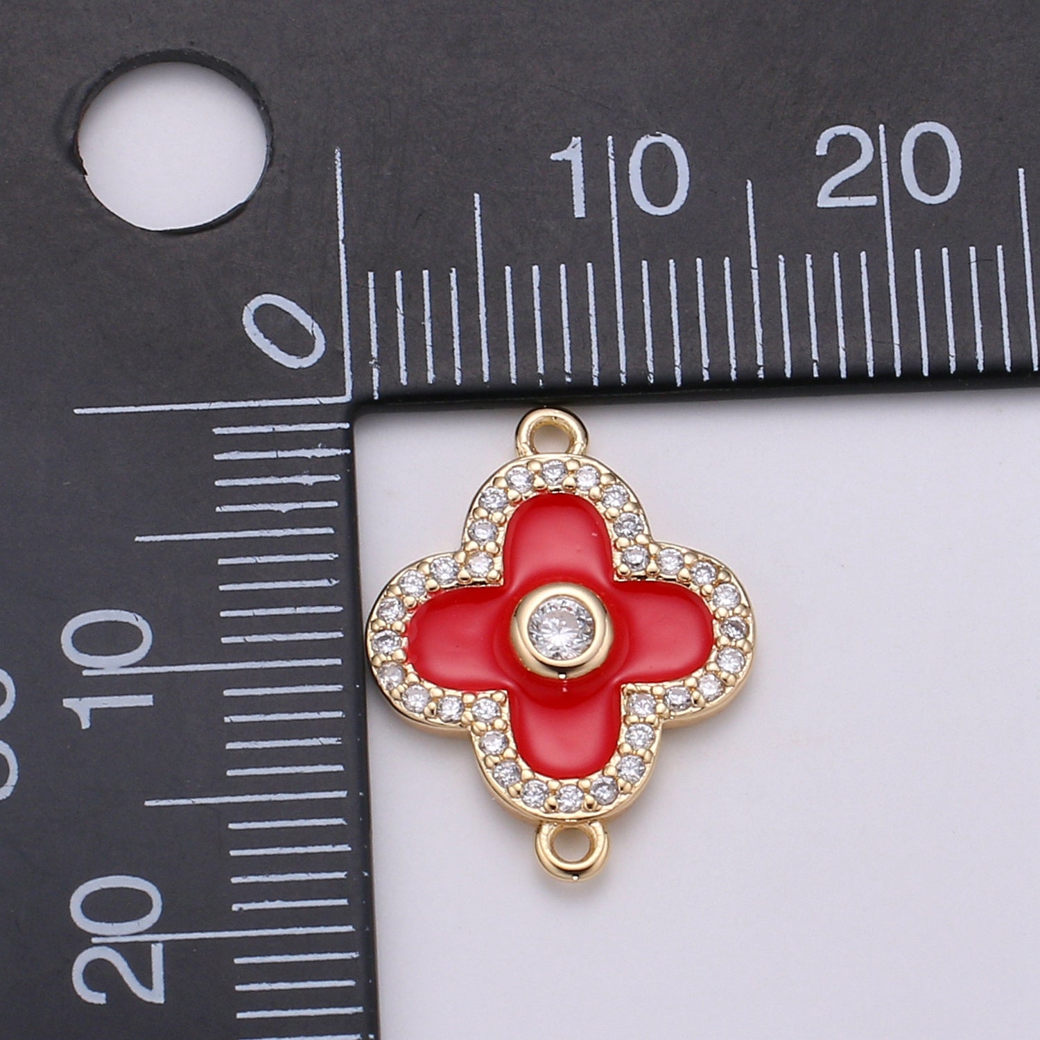 Dainty Shamrock Charm Connector, White Enamel Flower Link Connector, Black Quatrefoil, Four Leaf Flower Daisy Clover Earring Bracelet necklace connector F-810 F-811 F-812