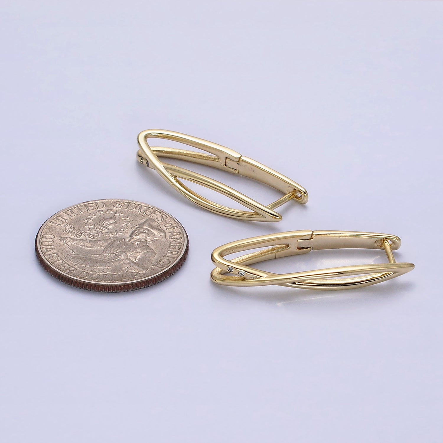 14K Gold Filled Double Band X Geometric Oblong English Lock Earrings in Gold & Silver | Y900 Y901 - DLUXCA