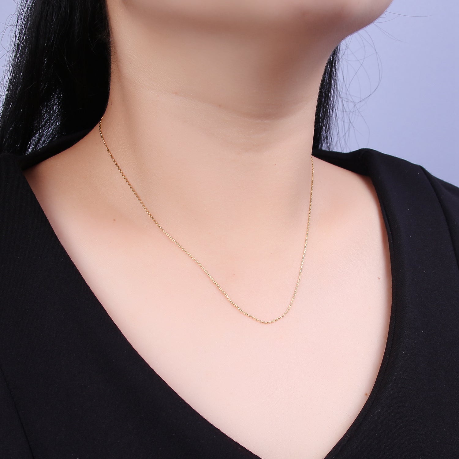 14K Gold Filled 1mm Cable Chain Dainty 18 Inch Layering Slider Necklace | WA-739 - DLUXCA