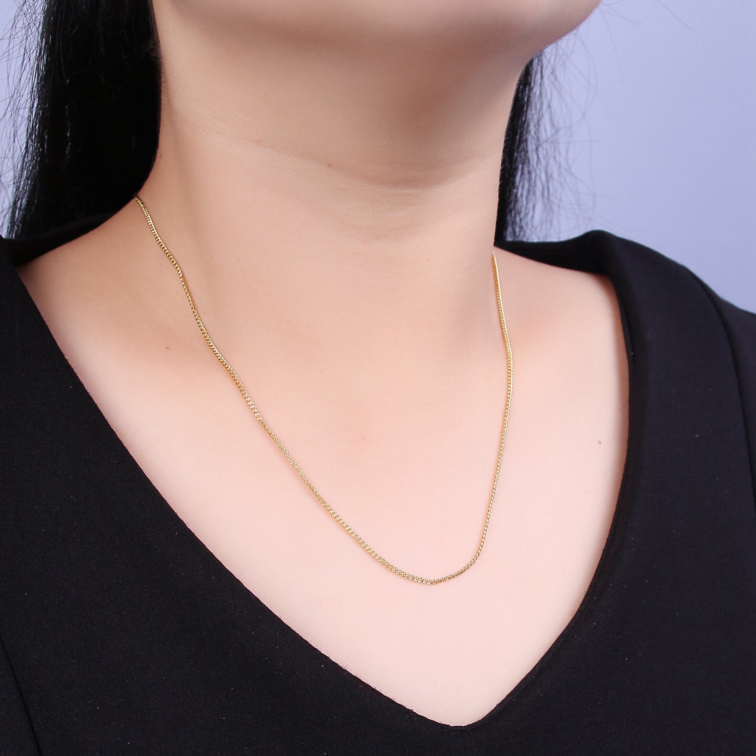 1.5mm Dainty Curb Chain 18 Inch Layering Necklace w. Extender in Silver & Gold | WA-435 WA-730 - DLUXCA