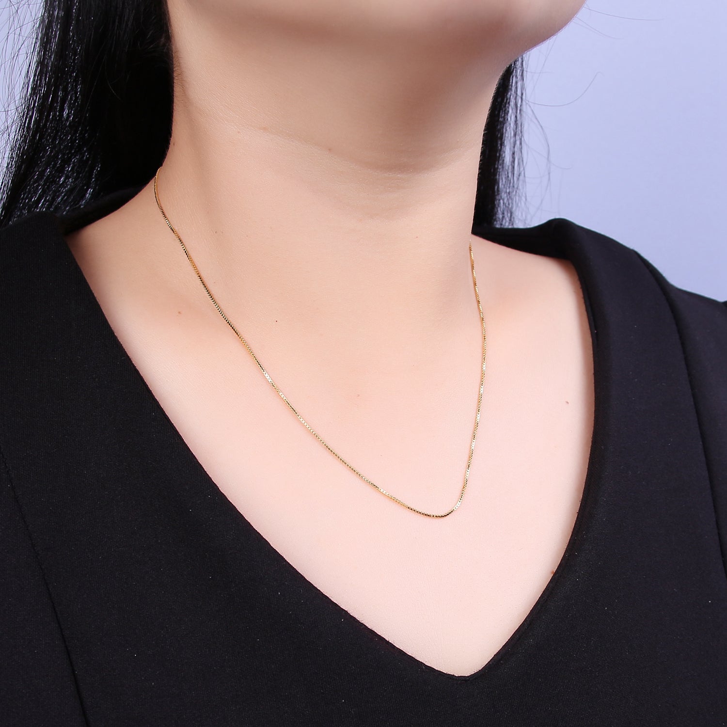 14K Gold Filled 1mm Dainty Box Chain 18 Inch Layering Adjustable Slider Necklace | WA-707 - DLUXCA