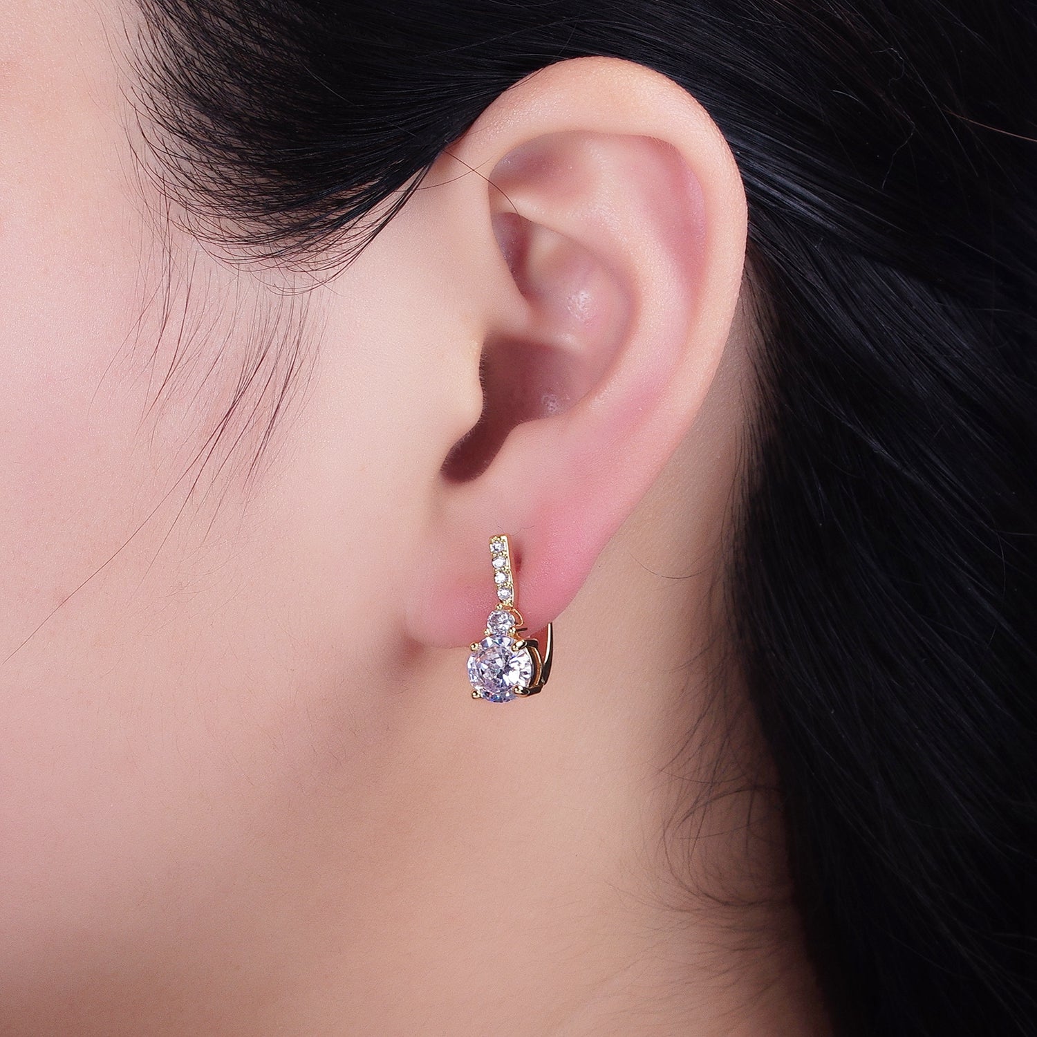 16K Gold Filled Double Round Clear CZ English Lock Earrings | AB947 - DLUXCA