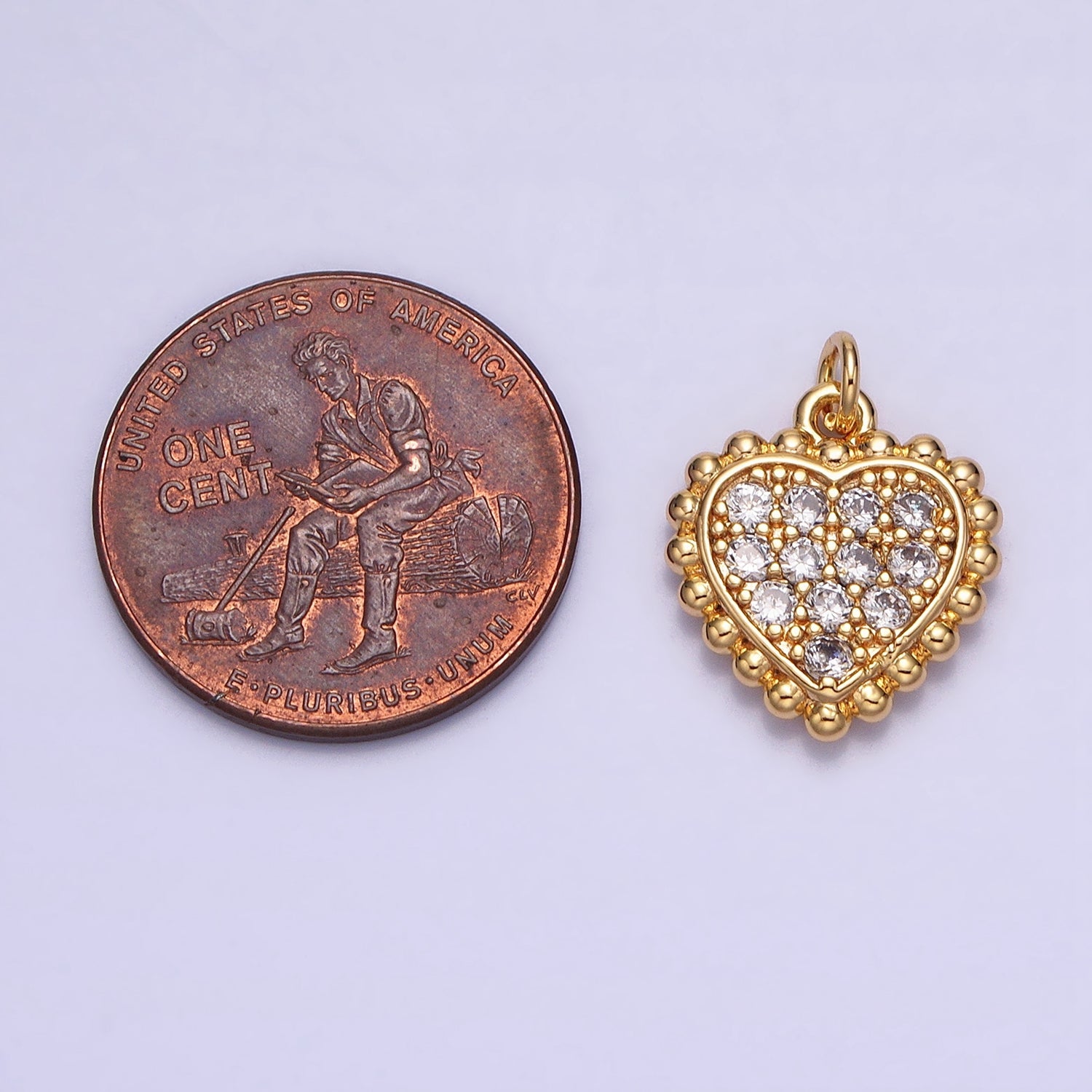 Gold, Silver Beaded Clear Micro Paved Heart Add-On Charm | AC603 AC623