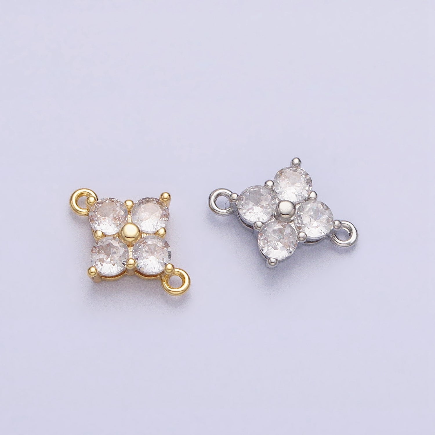 18K Gold Filled Clear Quatrefoil Clover Flower Connector in Gold & Silver | Y-843