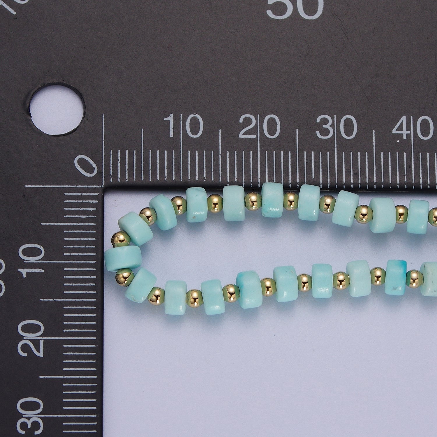 Gold Filled Blue Turquoise Rondelle Heishi Gemstone Gold Spacer Beads 16 Inch Choker Necklace | WA-1435 - DLUXCA