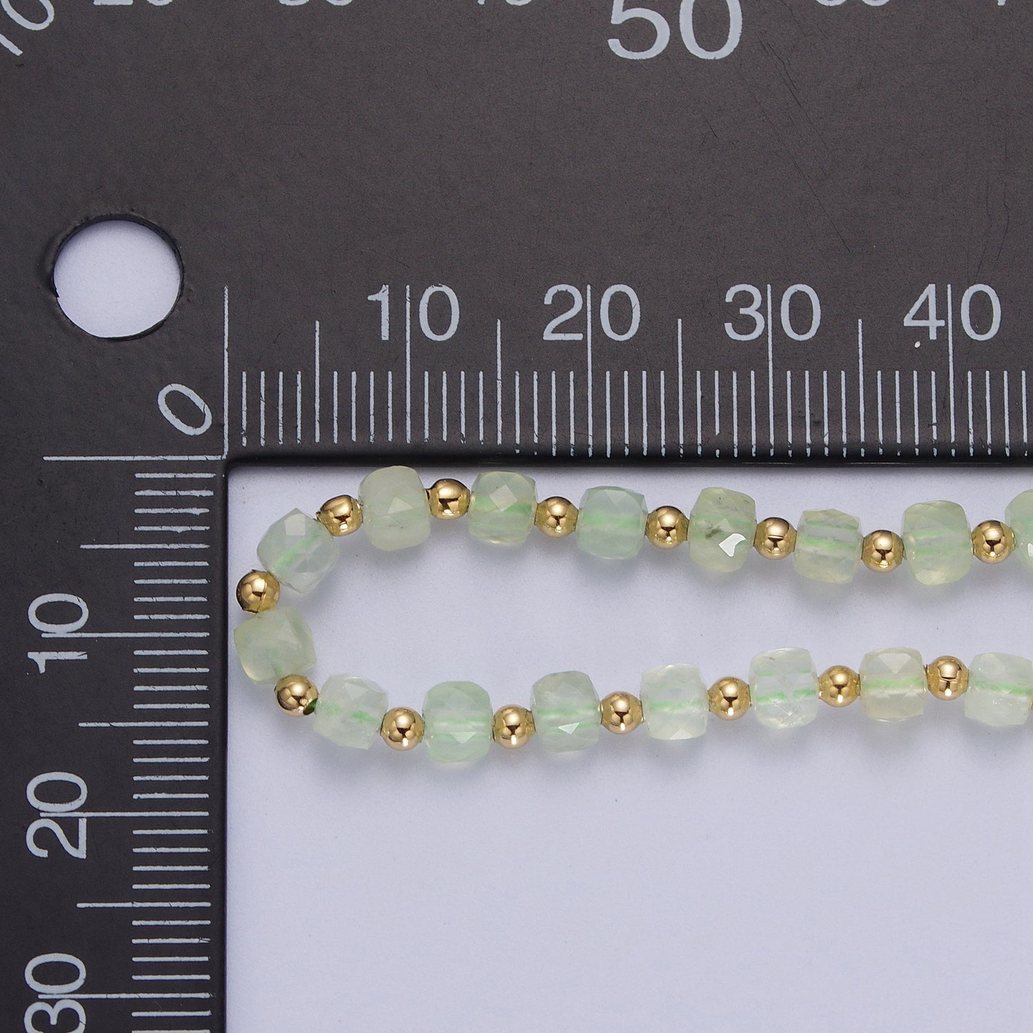 16 Inch Natural Prasiolite Green Multifaceted Cube Gemstone w. Gold Bead Choker Necklace | WA-1446 - DLUXCA