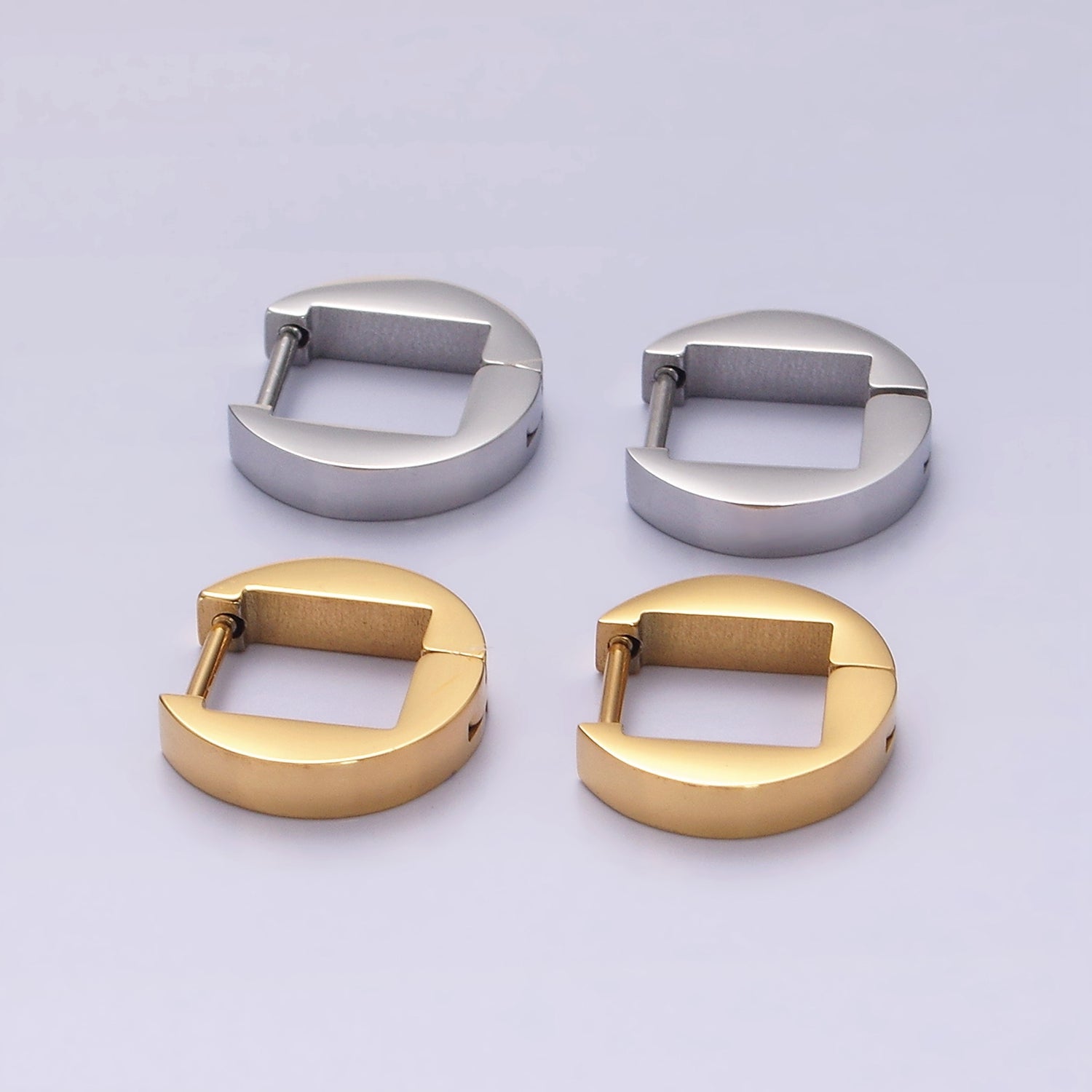 Stainless Steel 12.5mm Flat Round Cartilage Huggie Earrings in Gold & Silver | V197 V198 - DLUXCA