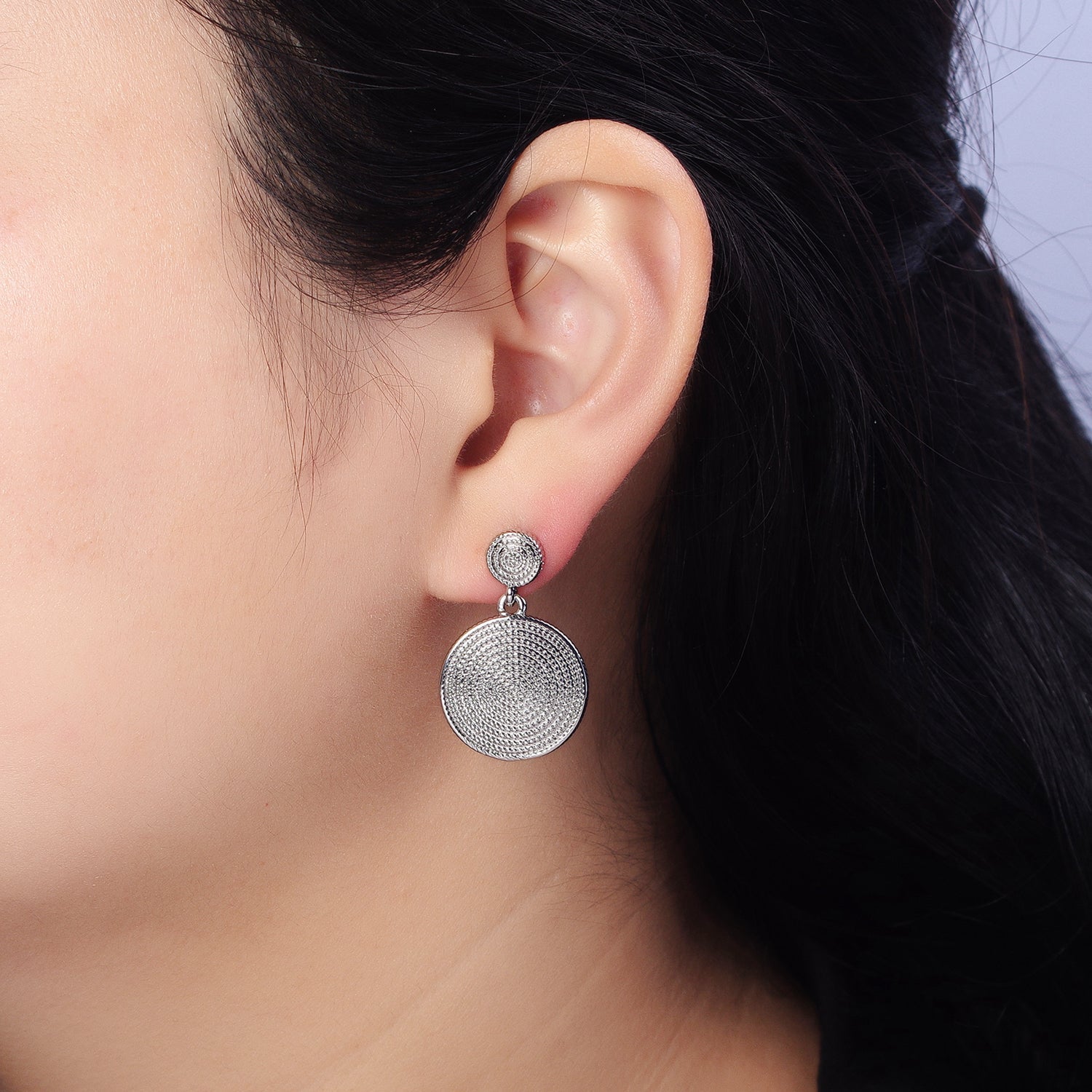 Gold, Silver Double Circular Beaded Round Drop Dangle Stud Earrings | AB568 AB570 - DLUXCA
