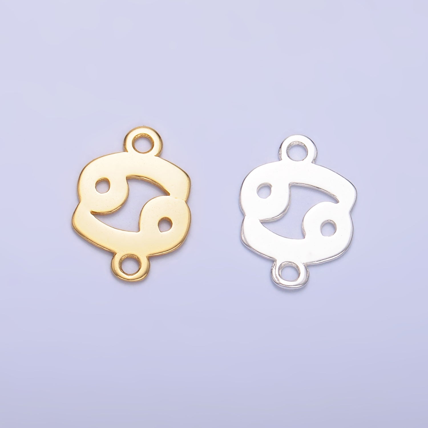 S925 Sterling Silver Cancer Zodiac Symbol Minimalist Connector in Gold & Silver | SL-571