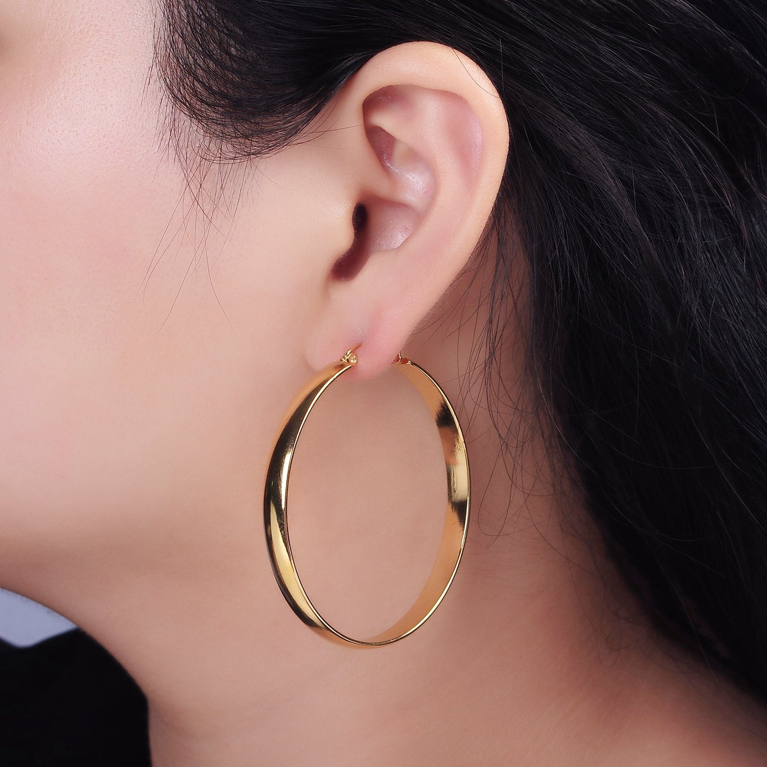 Stainless Steel 35mm, 45mm, 55mm Minimalist Thin Wide Latch Hoop Earrings | AE229 - AE234