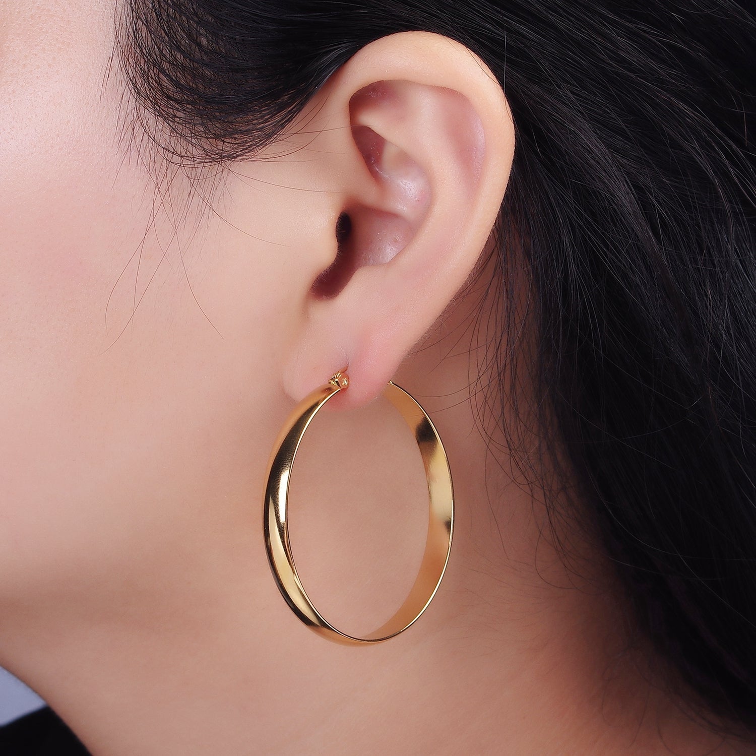 Stainless Steel 35mm, 45mm, 55mm Minimalist Thin Wide Latch Hoop Earrings | AE229 - AE234