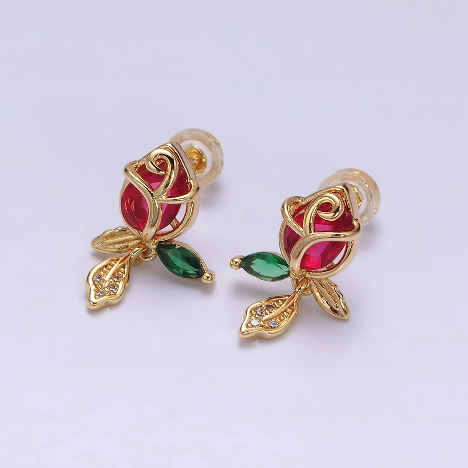 Pink Rose Flower Stud Earring AE-768 - DLUXCA