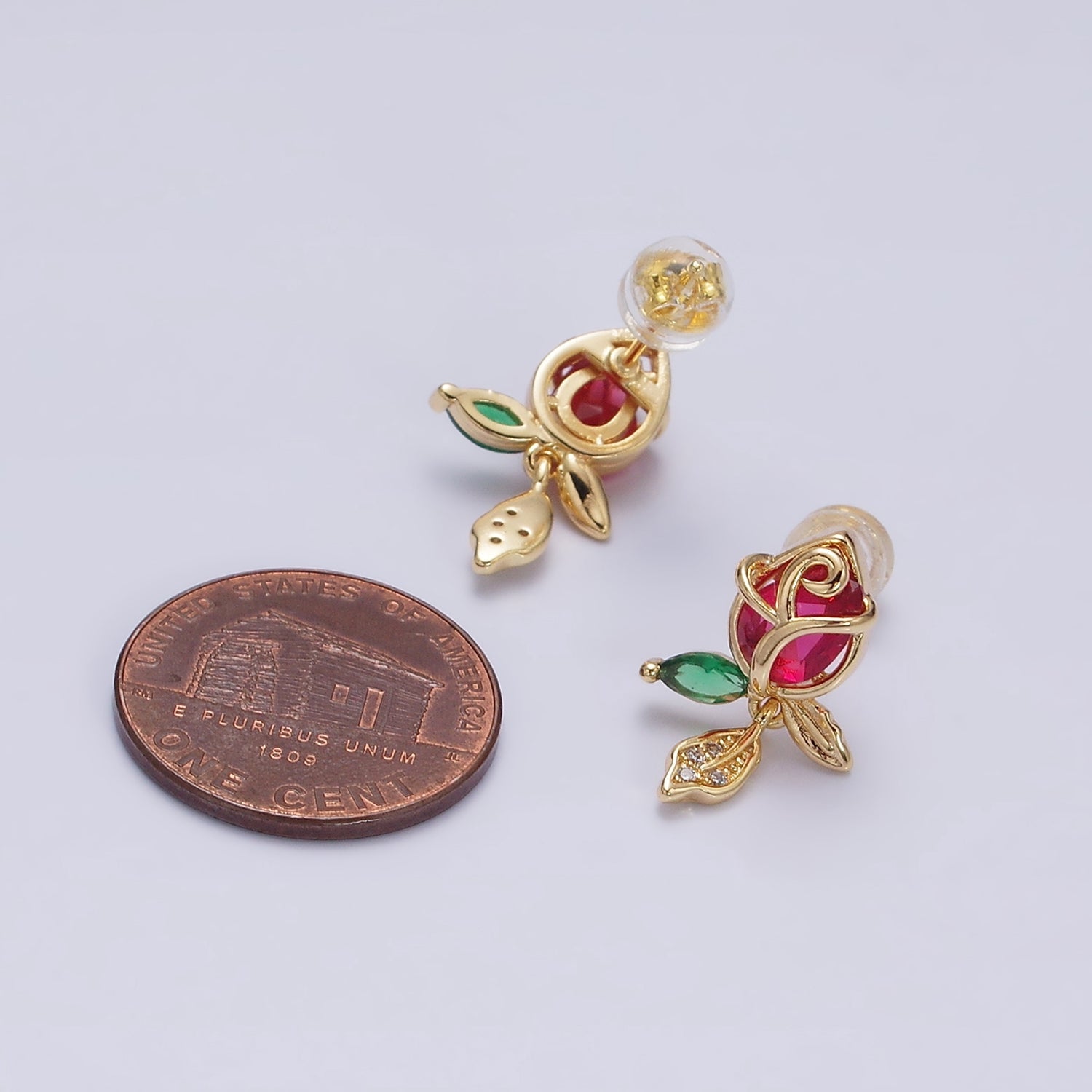 Pink Rose Flower Stud Earring AE-768 - DLUXCA