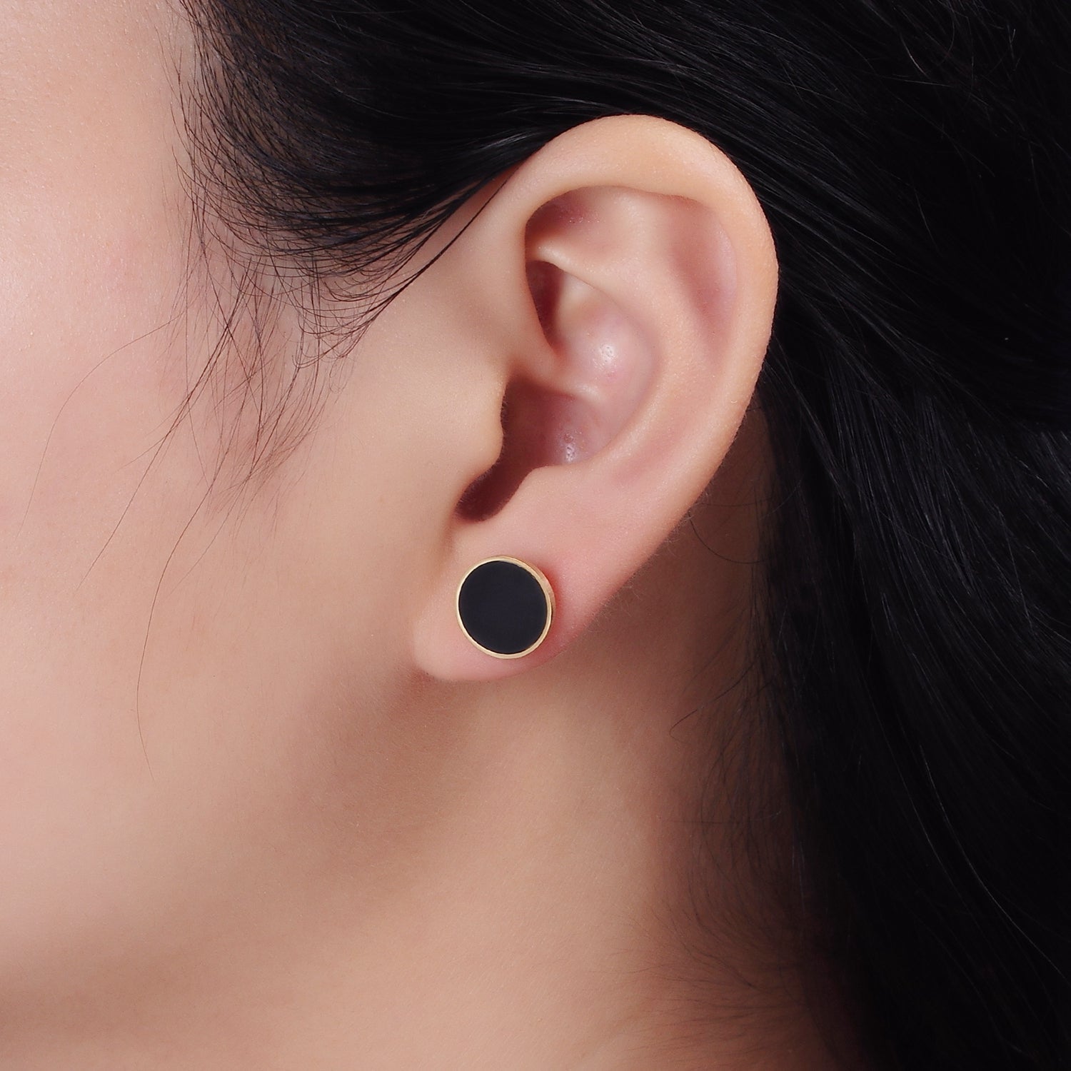 Stainless Steel 10mm Black Acrylic Round Minimalist Stud Earrings | AE732 - DLUXCA