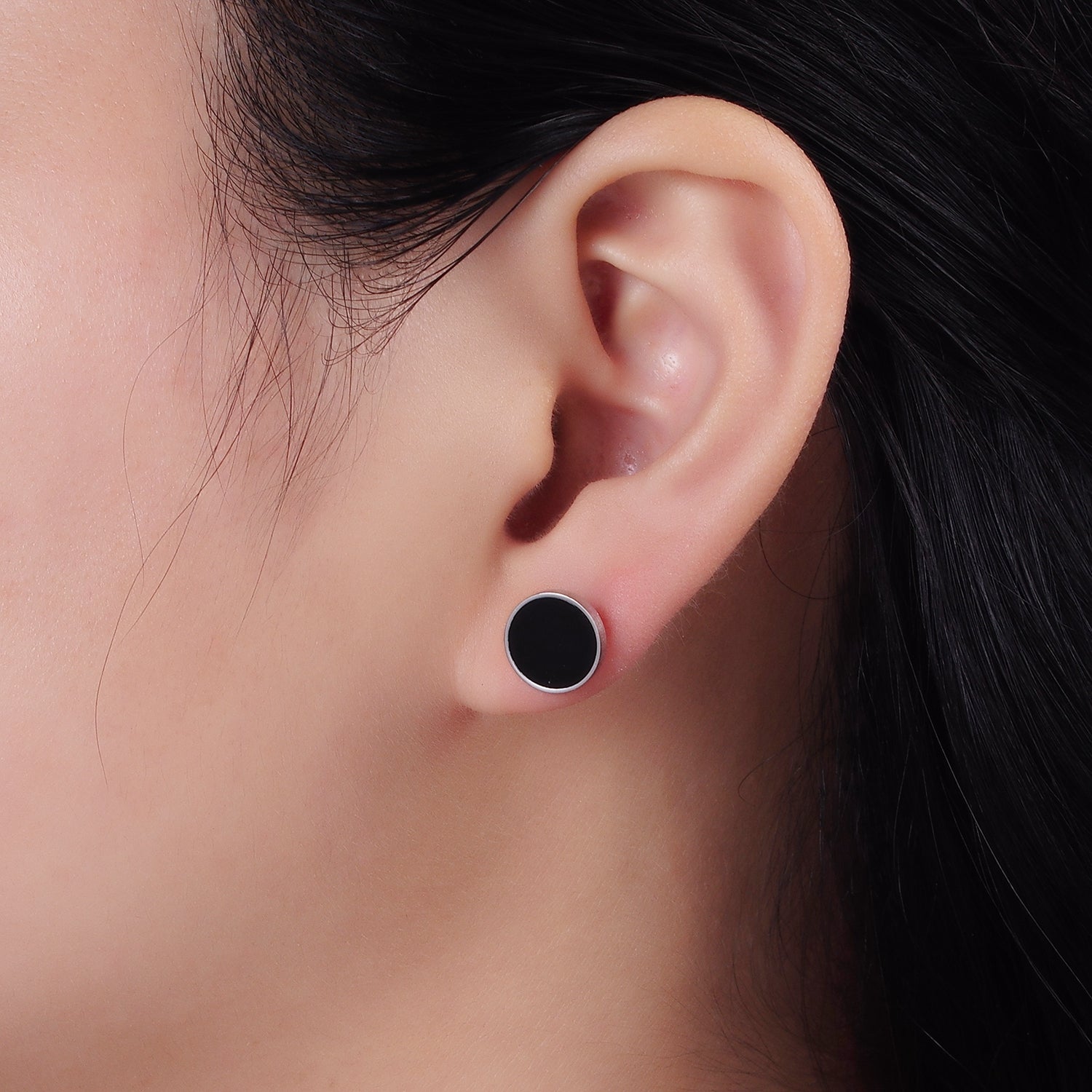 Stainless Steel 10mm Black Acrylic Round Minimalist Stud Earrings | AE725 - DLUXCA