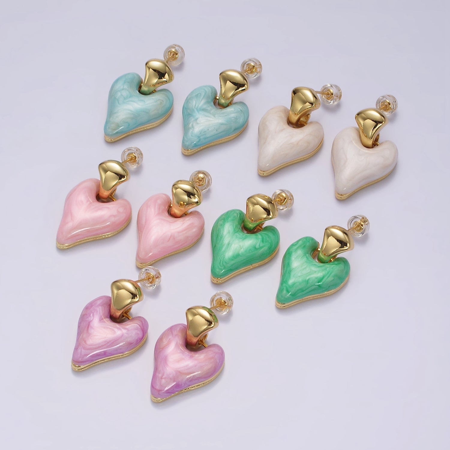 14K Gold Filled White, Pink, Purple, Blue, Green Enamel Heart Drop Stud Earrings | V241 - V245 - DLUXCA