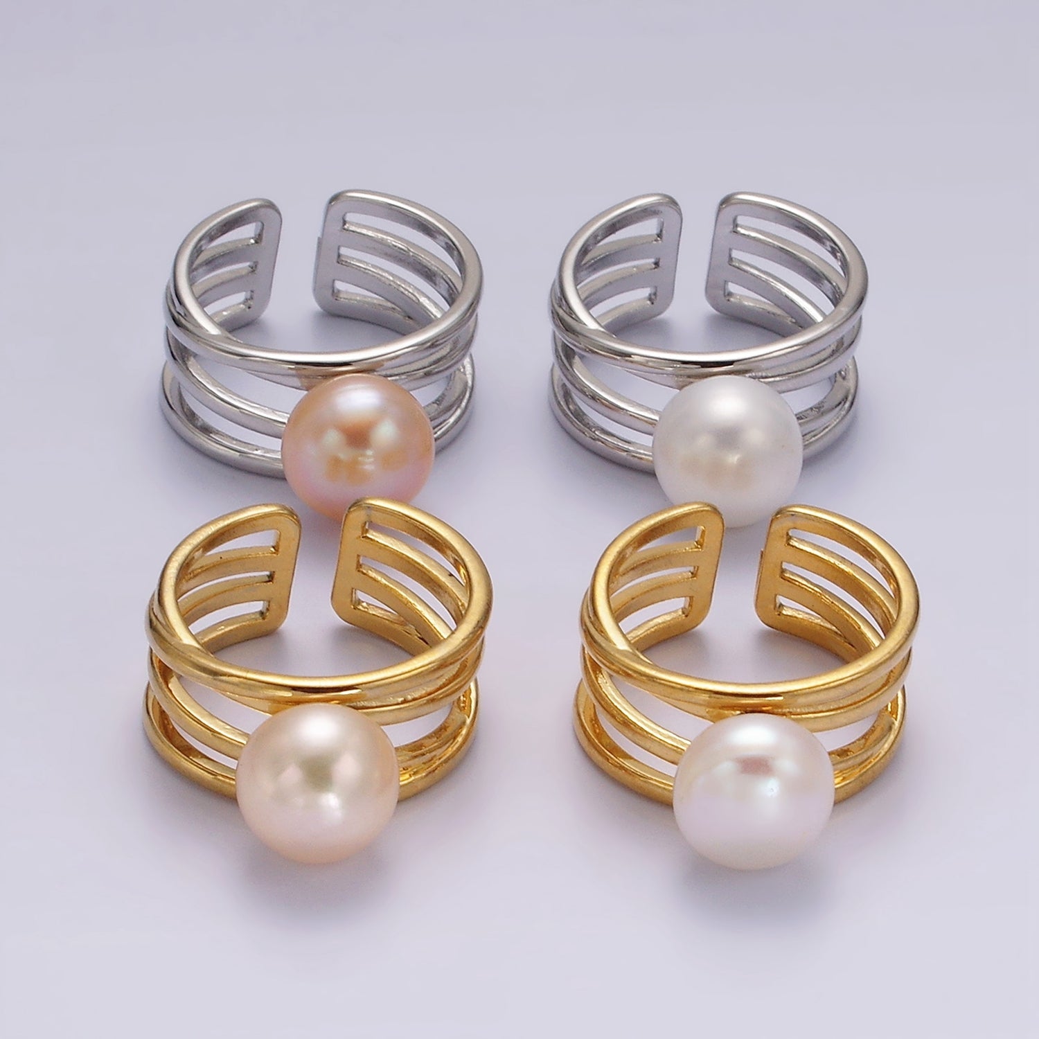 14K Gold Filled White, Pink Pearl Multiple Band Ring in Gold & Silver | O1156 - O1159 - DLUXCA