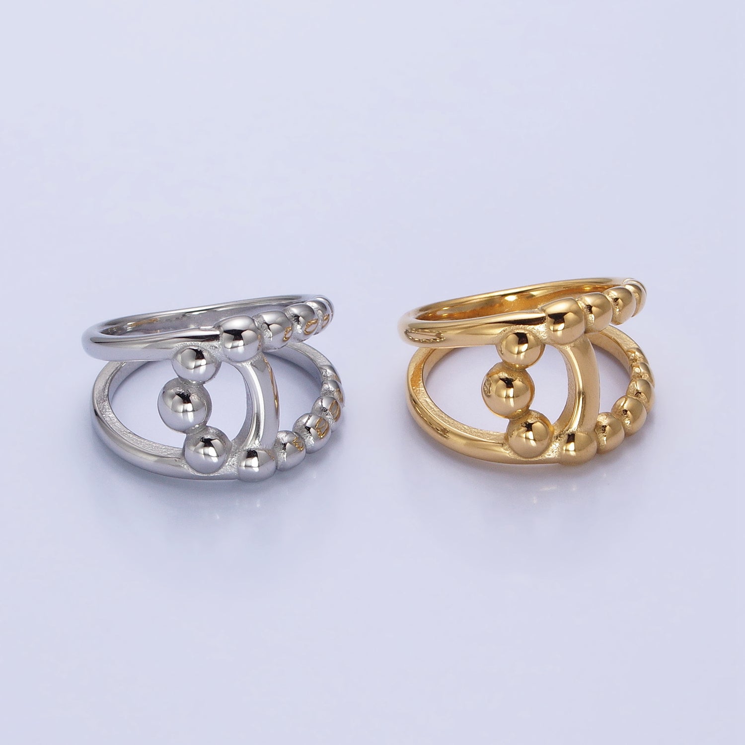 Stainless Steel Round Beaded Bubble Half Double Band Ring in Gold & Silver | AA1154, AA1158 - DLUXCA