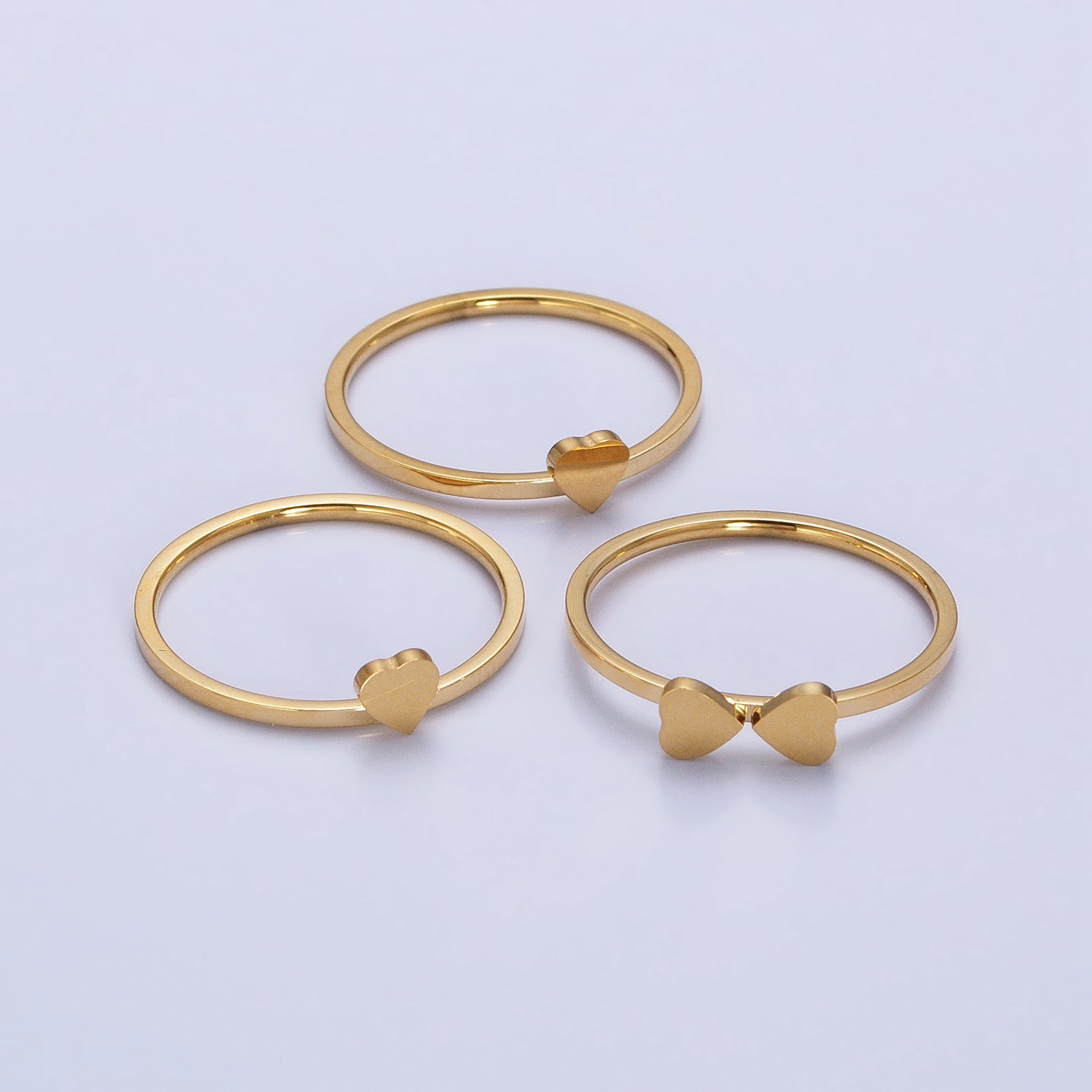 Stainless Steel Triple Heart Clover Quatrefoil Band Ring Set in Gold & Silver | AA1549, AA1556 - DLUXCA