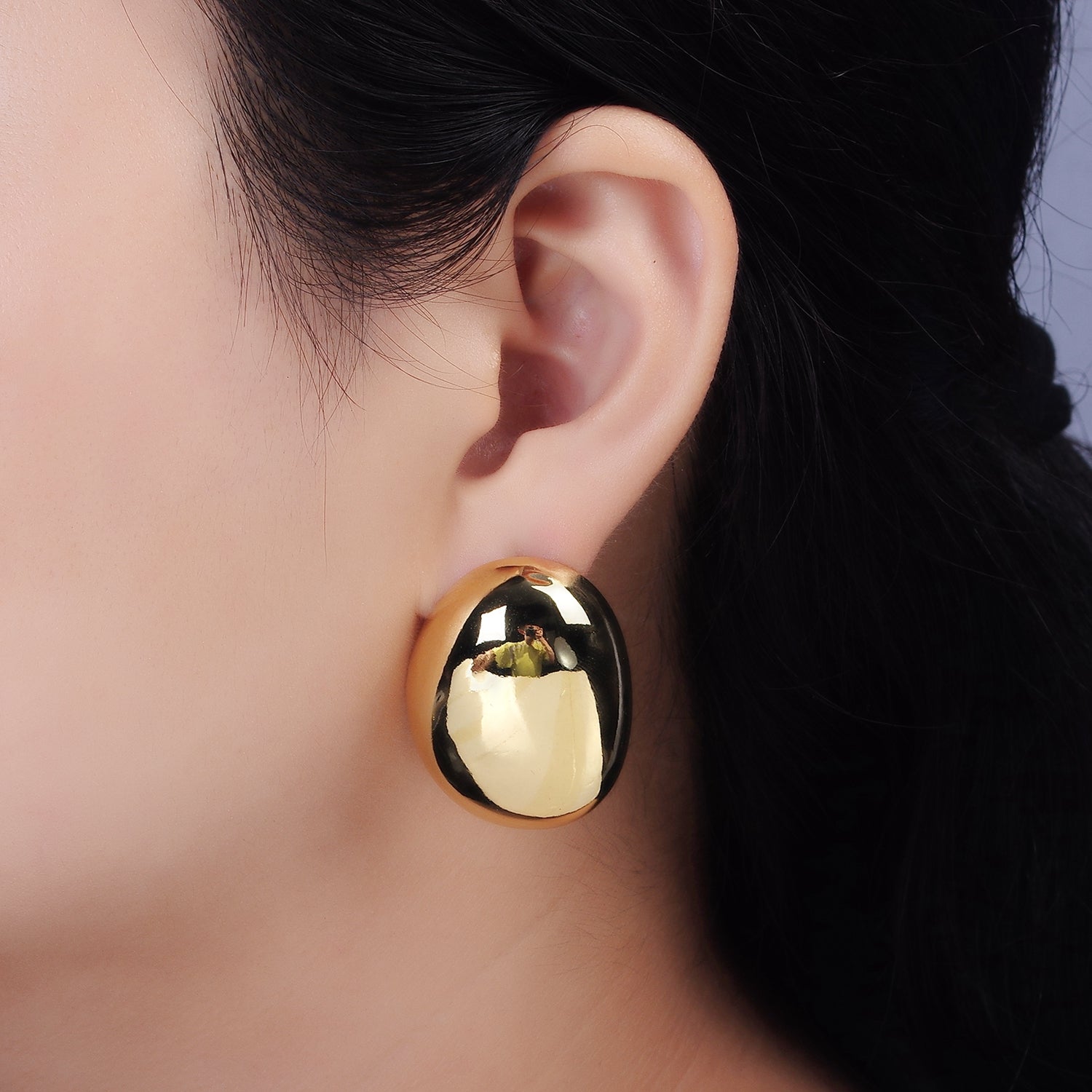 14K Gold Filled 35mm Bean Oval Dome Statement Stud Earrings | AE-240 - DLUXCA