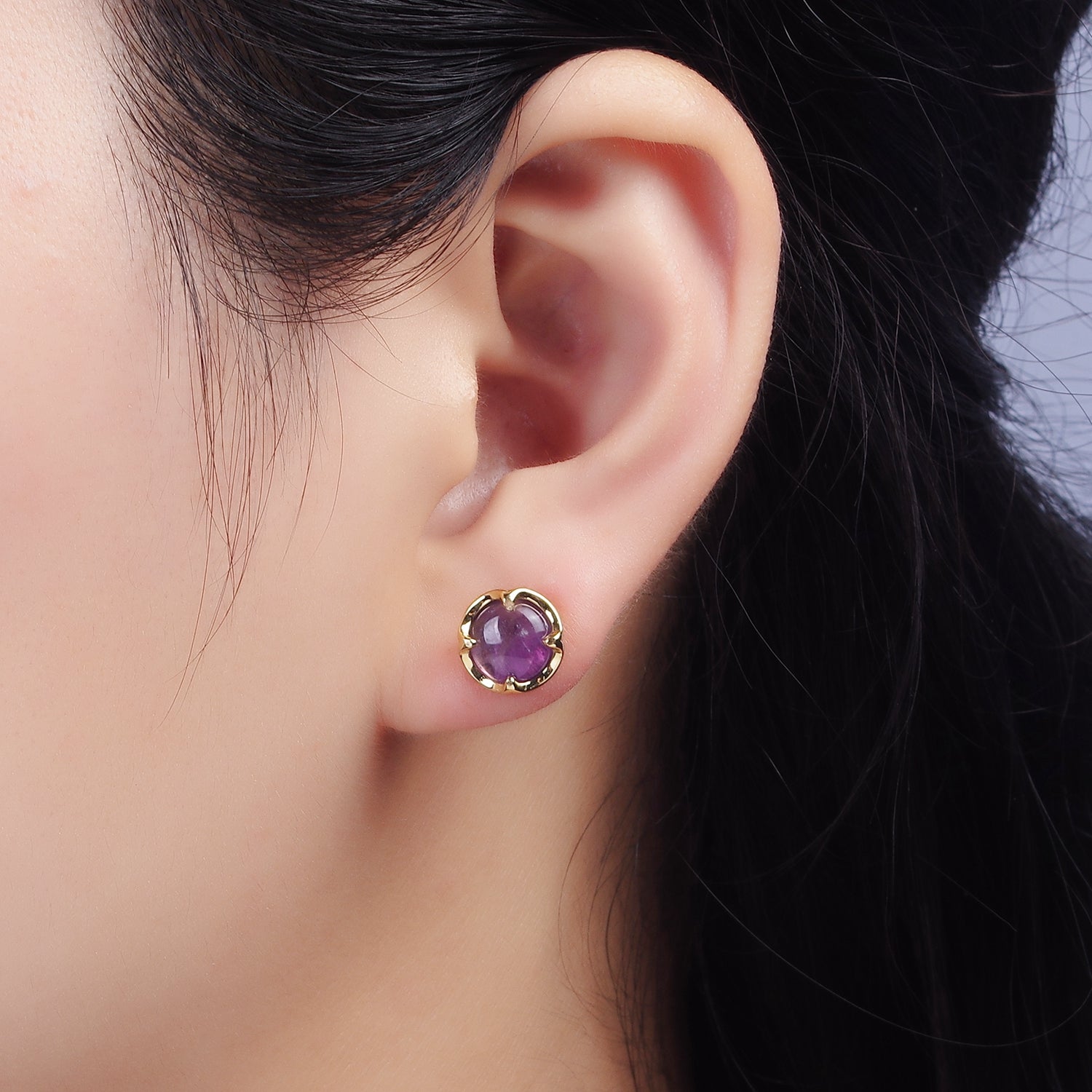 14K Gold Filled Amethyst Claw Bezel Round Stud Earrings | V-261 - DLUXCA