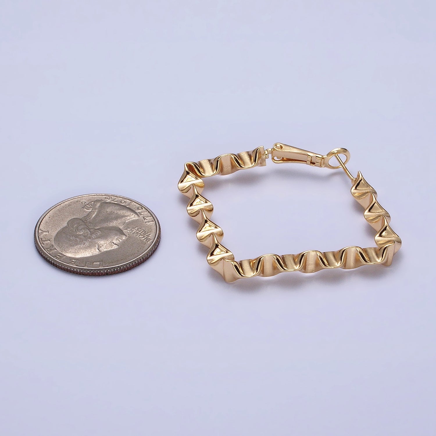 16k Gold Filled Wavy Hoop Earring Irregular Rhombus Shaped Hoop Earring Statement Earring 37mm AD998 AD999 - DLUXCA