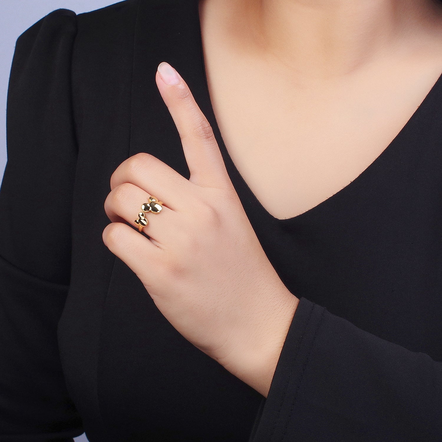 Double Cute Mouse Open Adjustable Gold Minimalist Ring | Y476 - DLUXCA