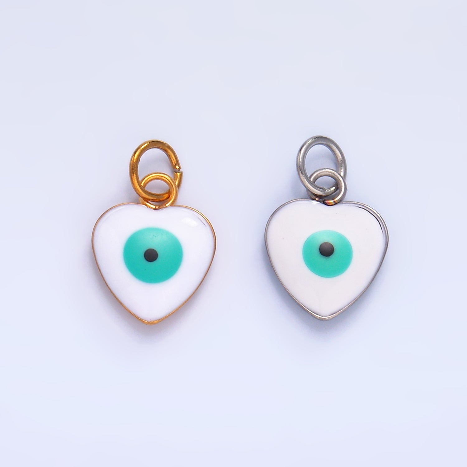 Stainless Steel Evil Eye Enamel Heart Charm in Gold & Silver | P733