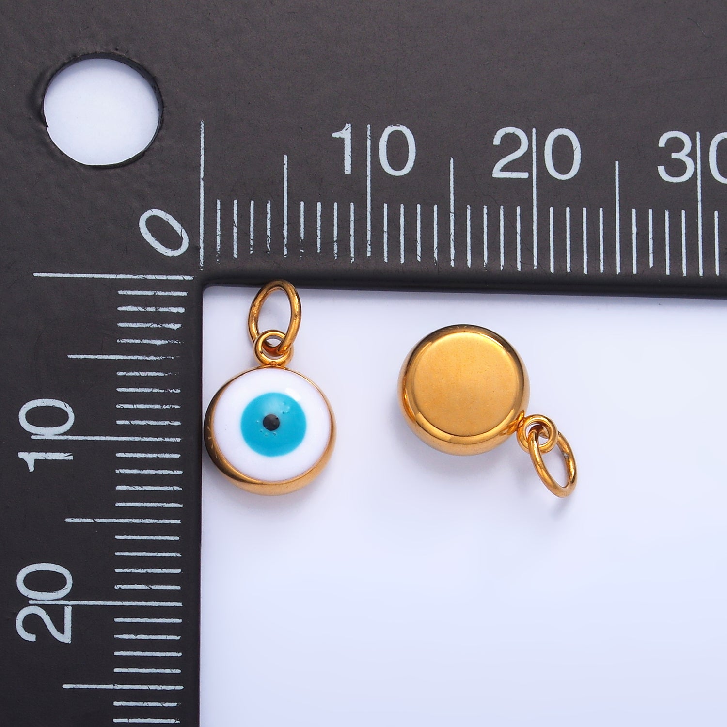 Stainless Steel Evil Eye Enamel Round Charm in Gold & Silver | P727