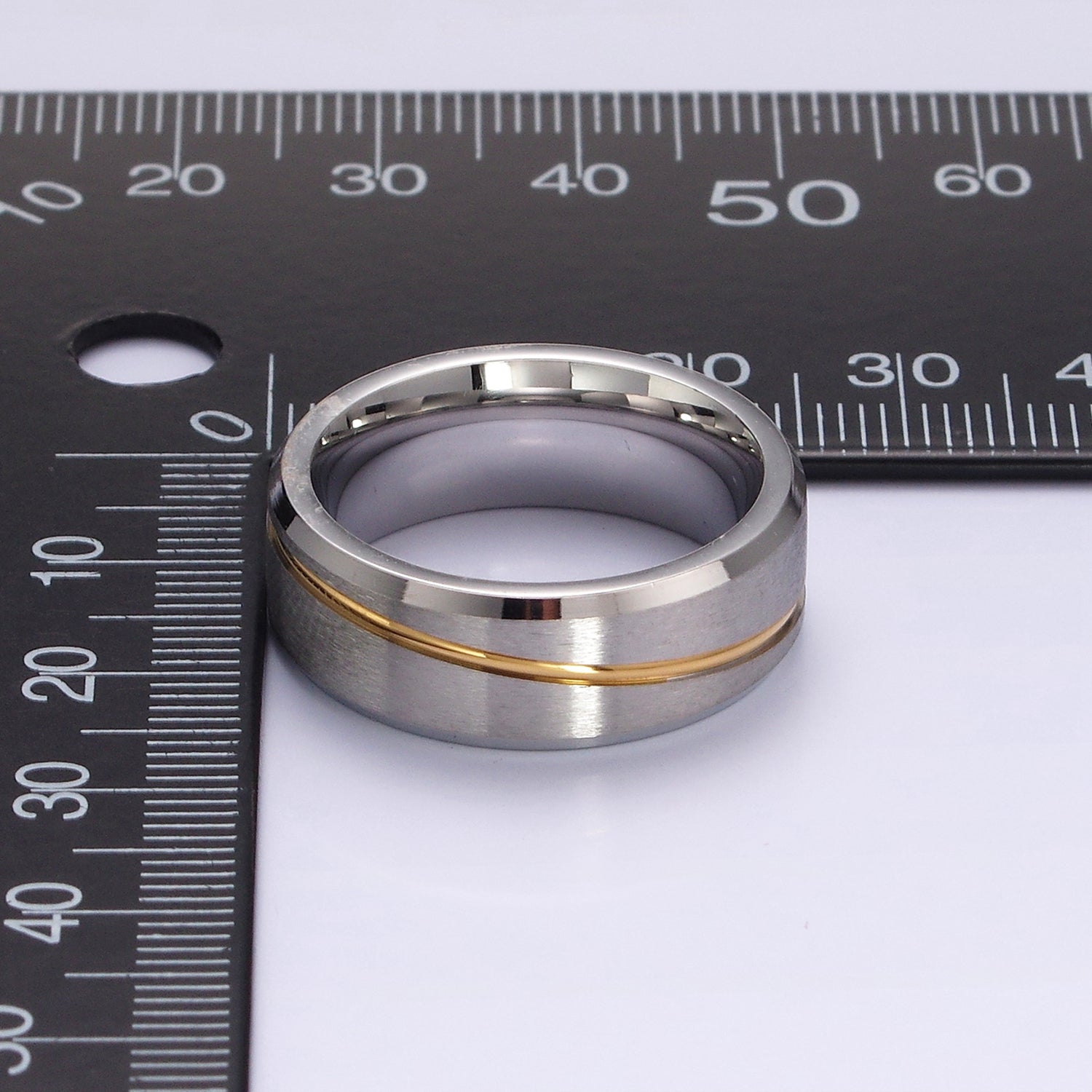 Stainless Steel Mixed Metal Gold-Lined Minimalist Silver Band Ring | O1210 - O1212