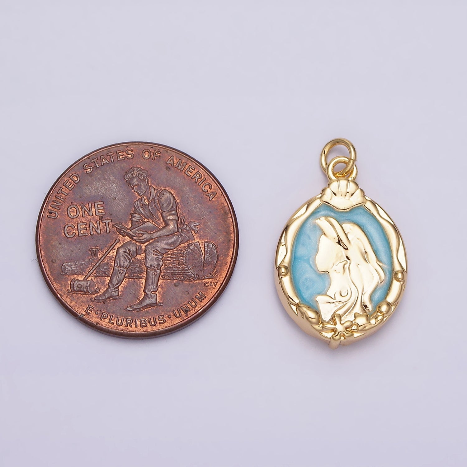 16K Gold Filled Double Sided Princess Mermaid  White, Pink, Blue Sparkly Enamel Charm in Gold & Silver | AC1087 - AC1092