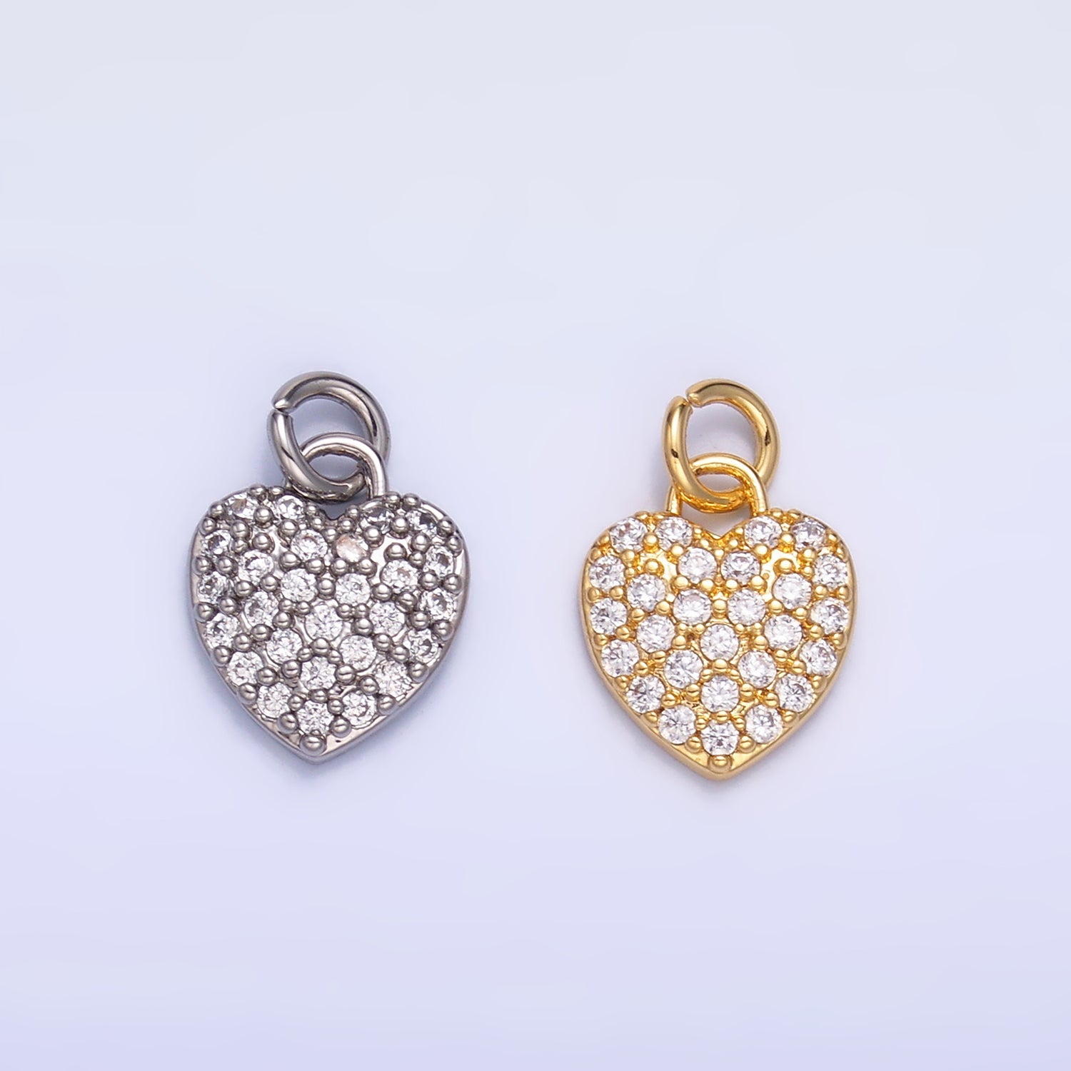 24K Gold Filled Micro Paved CZ Heart Charm in Gold & Silver | W831