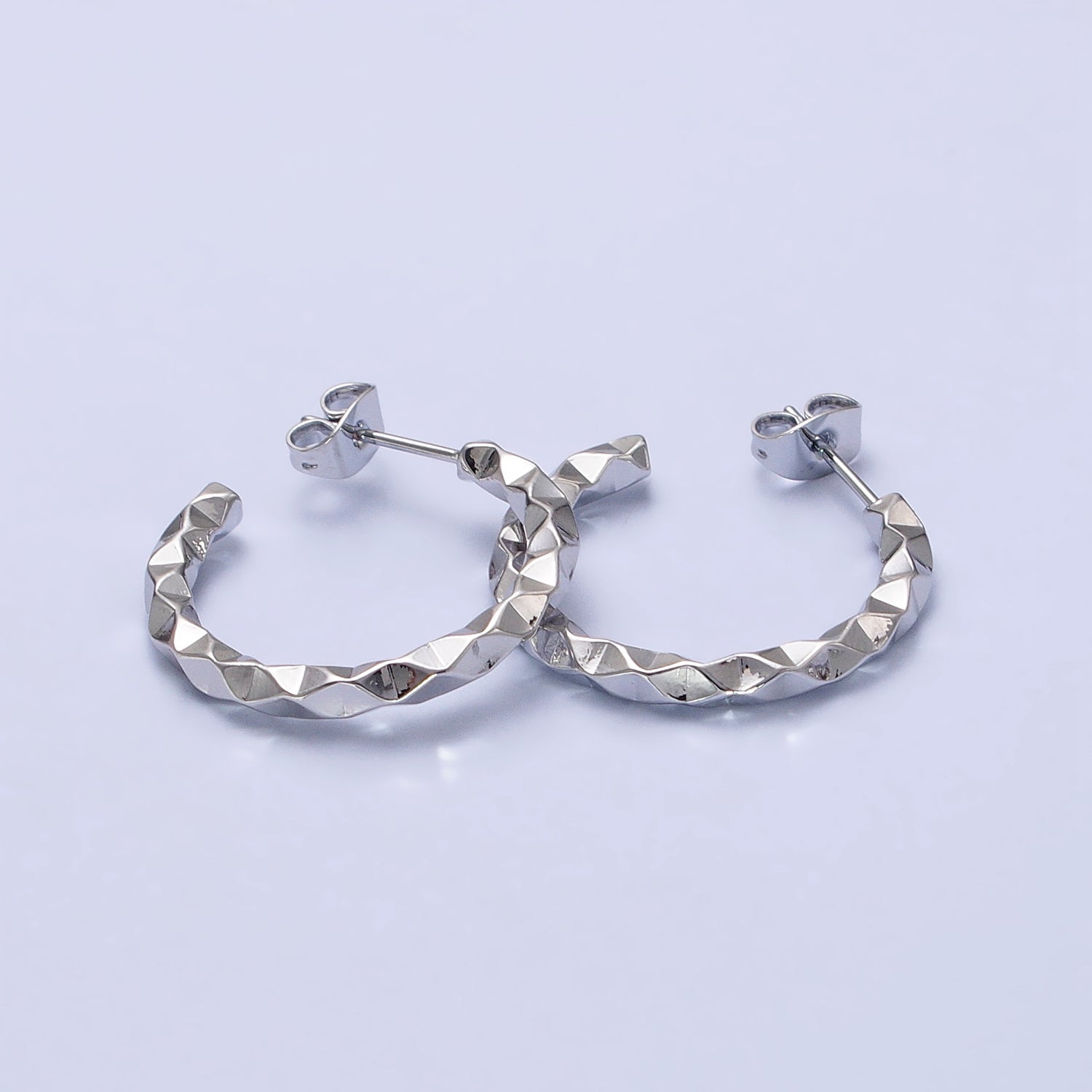 White Gold Filled 25mm, 40mm Dented Geometric C-Shaped Hoop Earrings | AB402 AB401 - DLUXCA