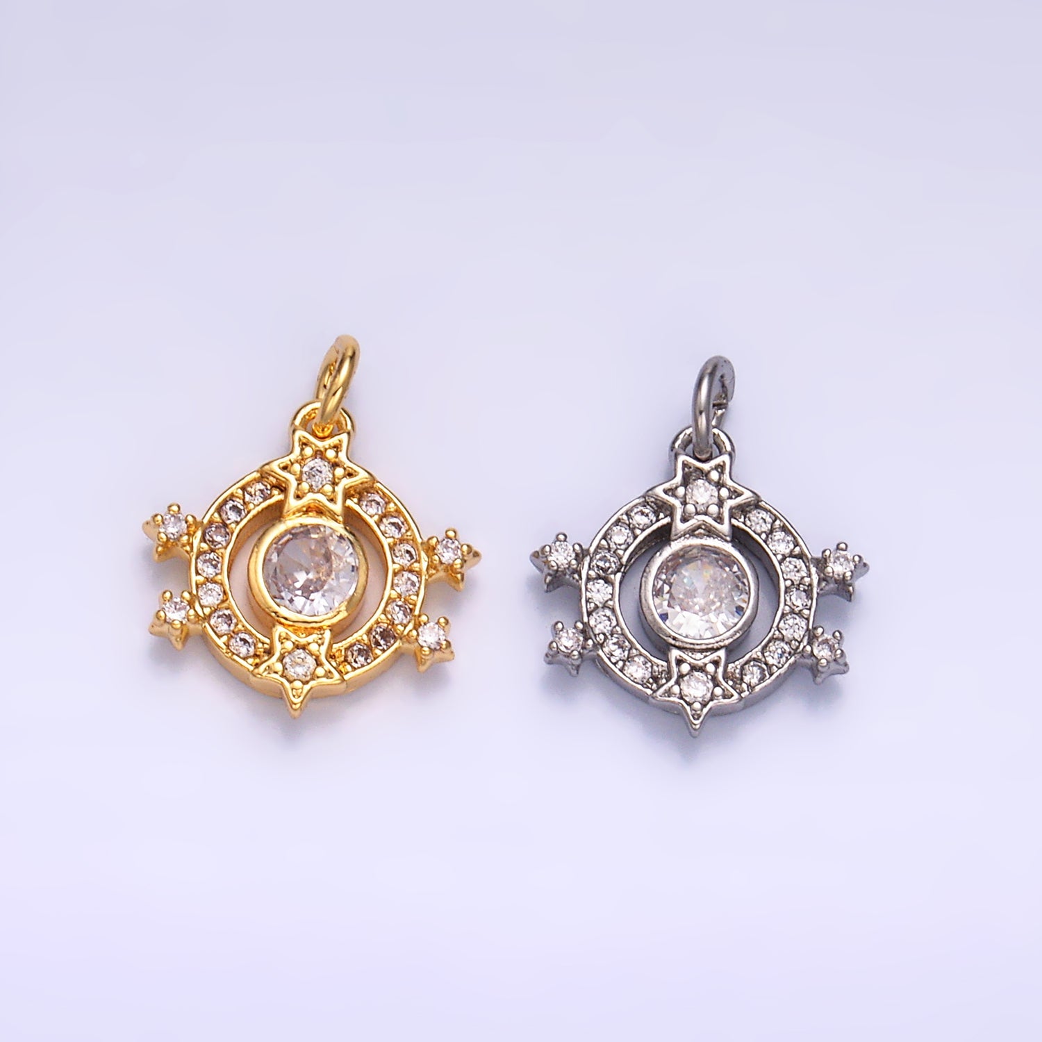 24K Gold Filled Micro Paved CZ Celestial Star Charm in Gold & Silver | W868