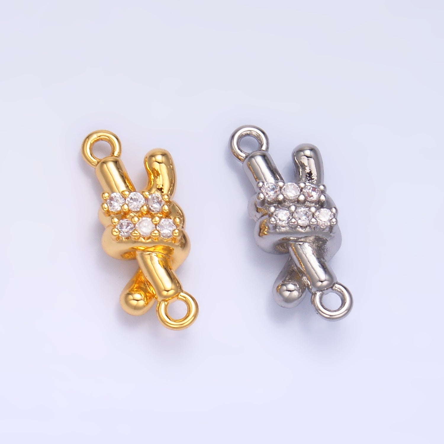 24K Gold Filled Micro Paved CZ Double Tube Bar Knot Connector in Gold & Silver | Y005
