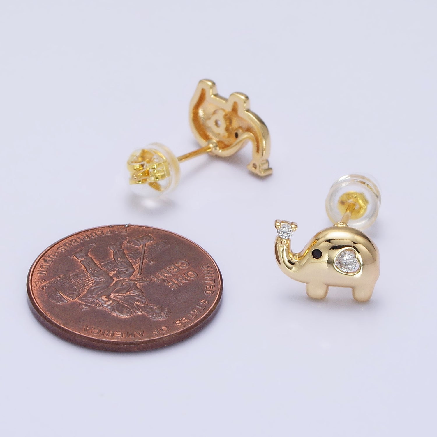 Gold, Silver Baby Elephant Animal CZ Mini Stud Earrings | AB507
