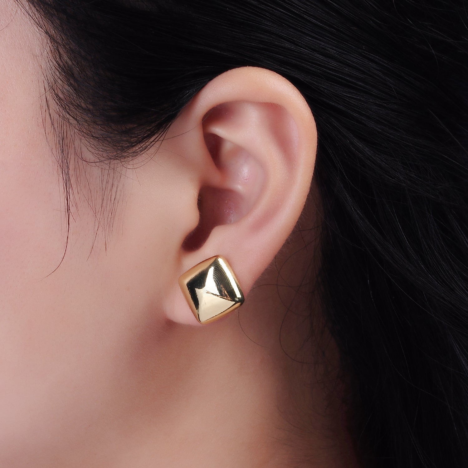 14K Gold Filled Edged Square Rhombus Dome Minimalist Stud Earrings | V298