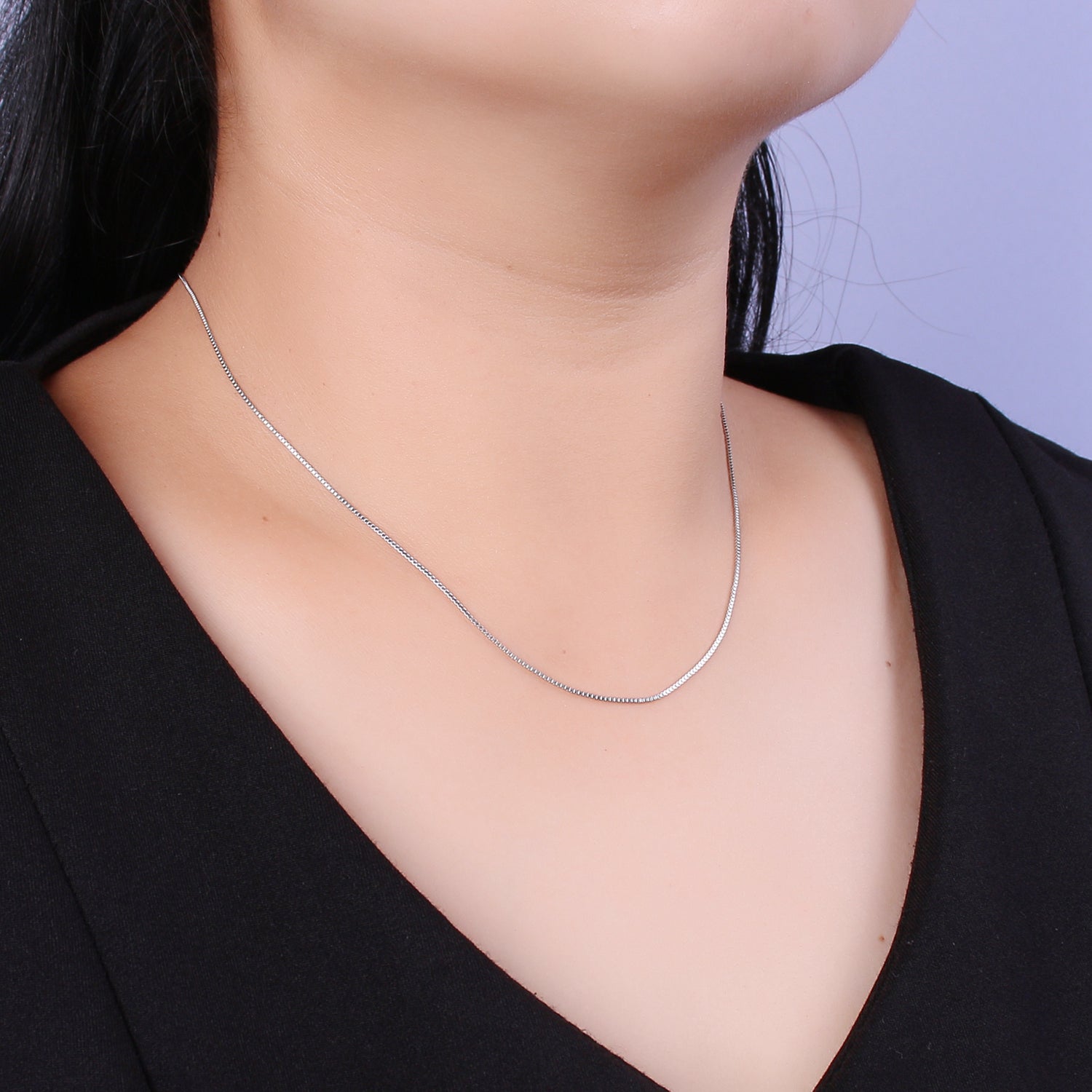 Clearance Pricing BLOWOUT | 0.8mm Dainty Rhodium Plated Box Chain 16 Inch Choker Necklace w. Extender | WA-441 - DLUXCA