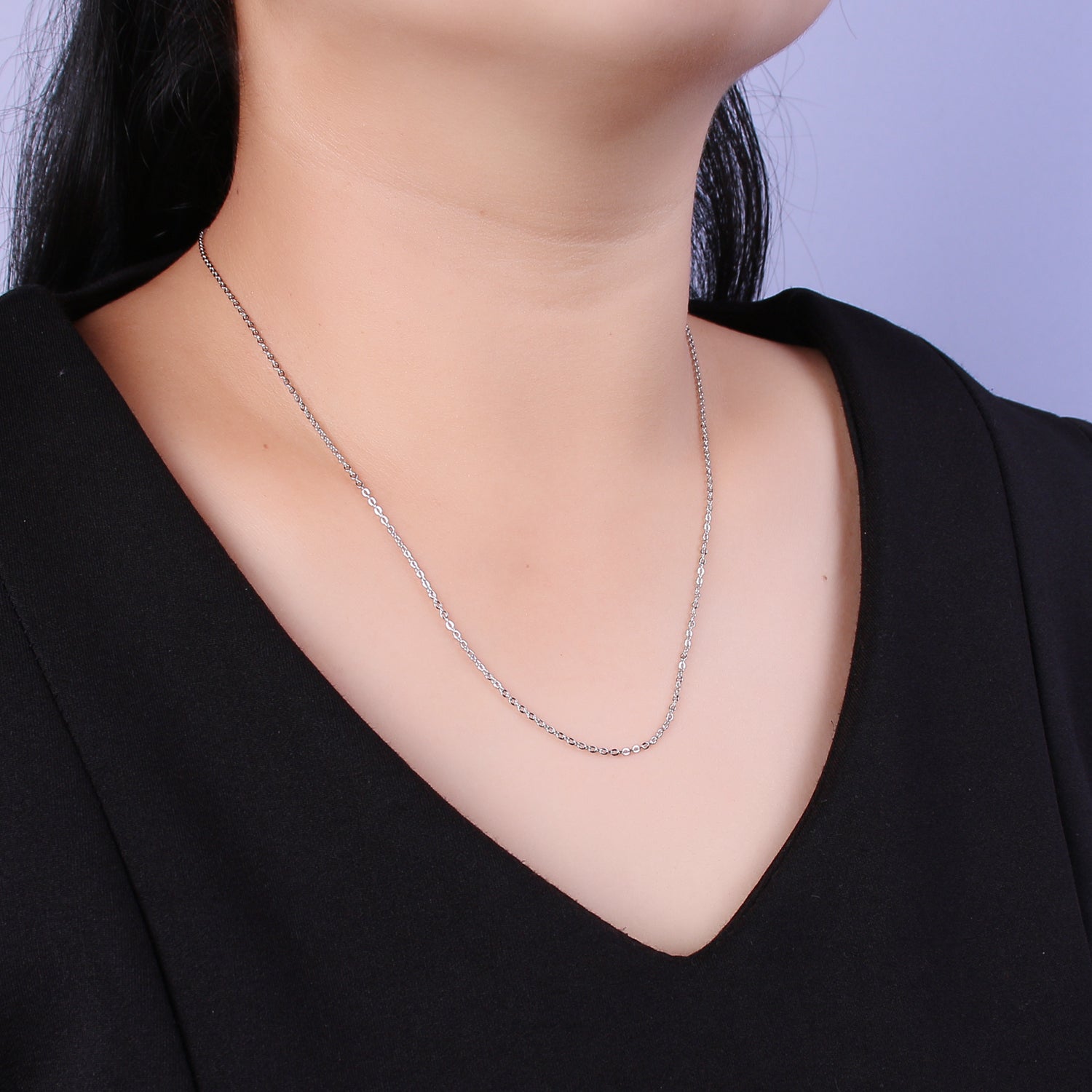 16K Gold Filled 1mm Dainty Cable Chain 18 Inch Layering Necklace w. Extender in Gold & Silver | WA-444 WA-445 - DLUXCA