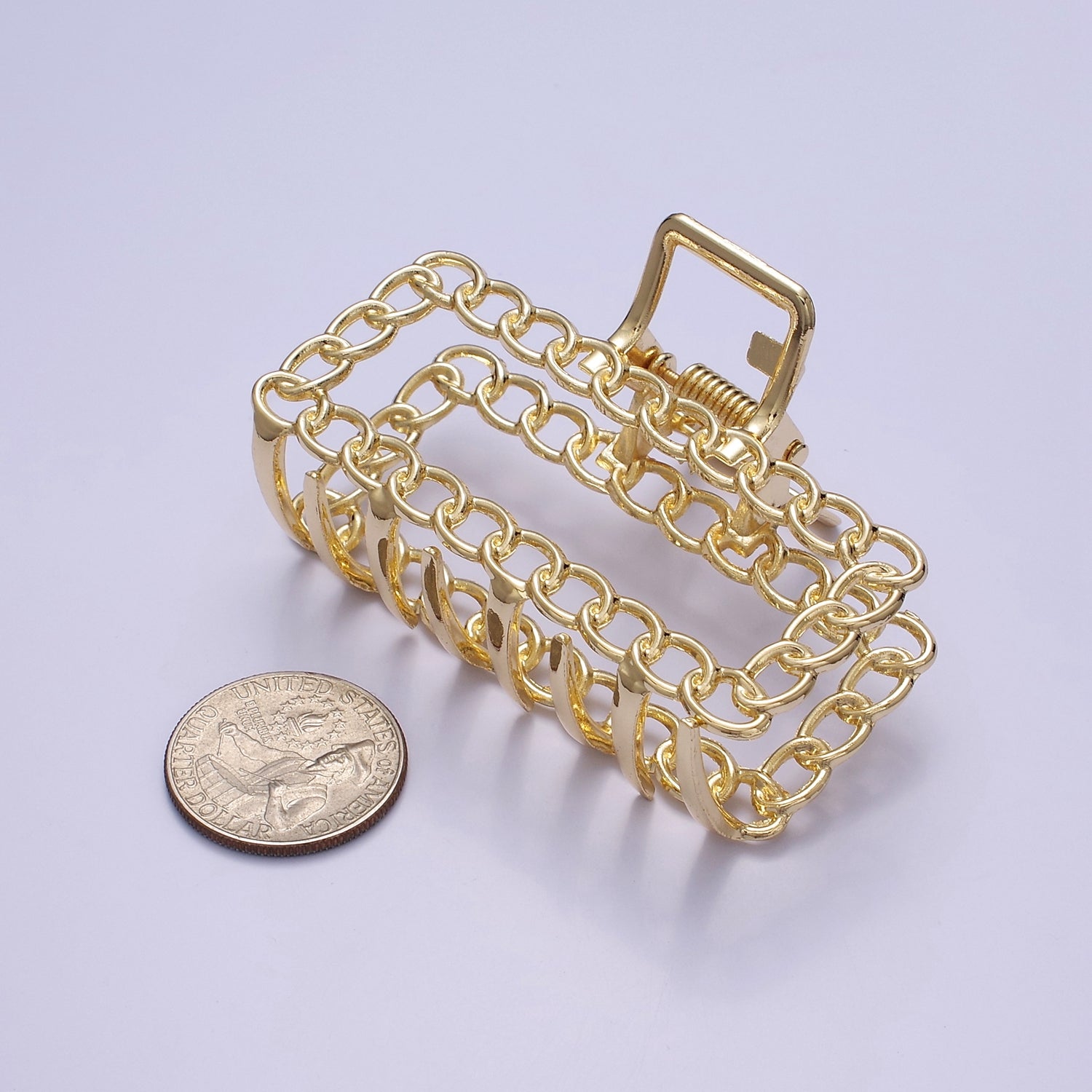 Gold Rectangle Metal Hair Claw, Women Hair Clip, Metal Hair Clip Hair Clasp Round Cable Link Hair Accessories